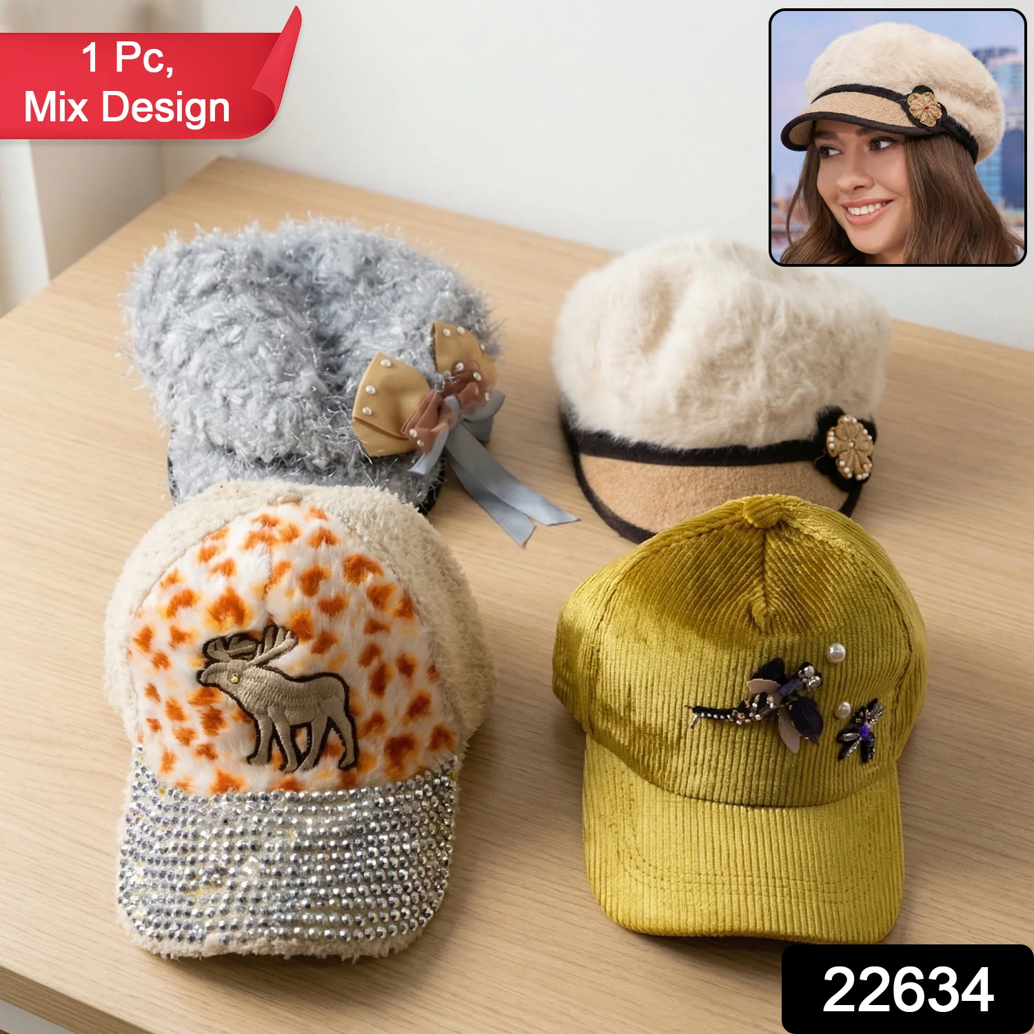 Stylish Winter And Summer Designer Cap (1 Pc, Mix Design) - Image 2