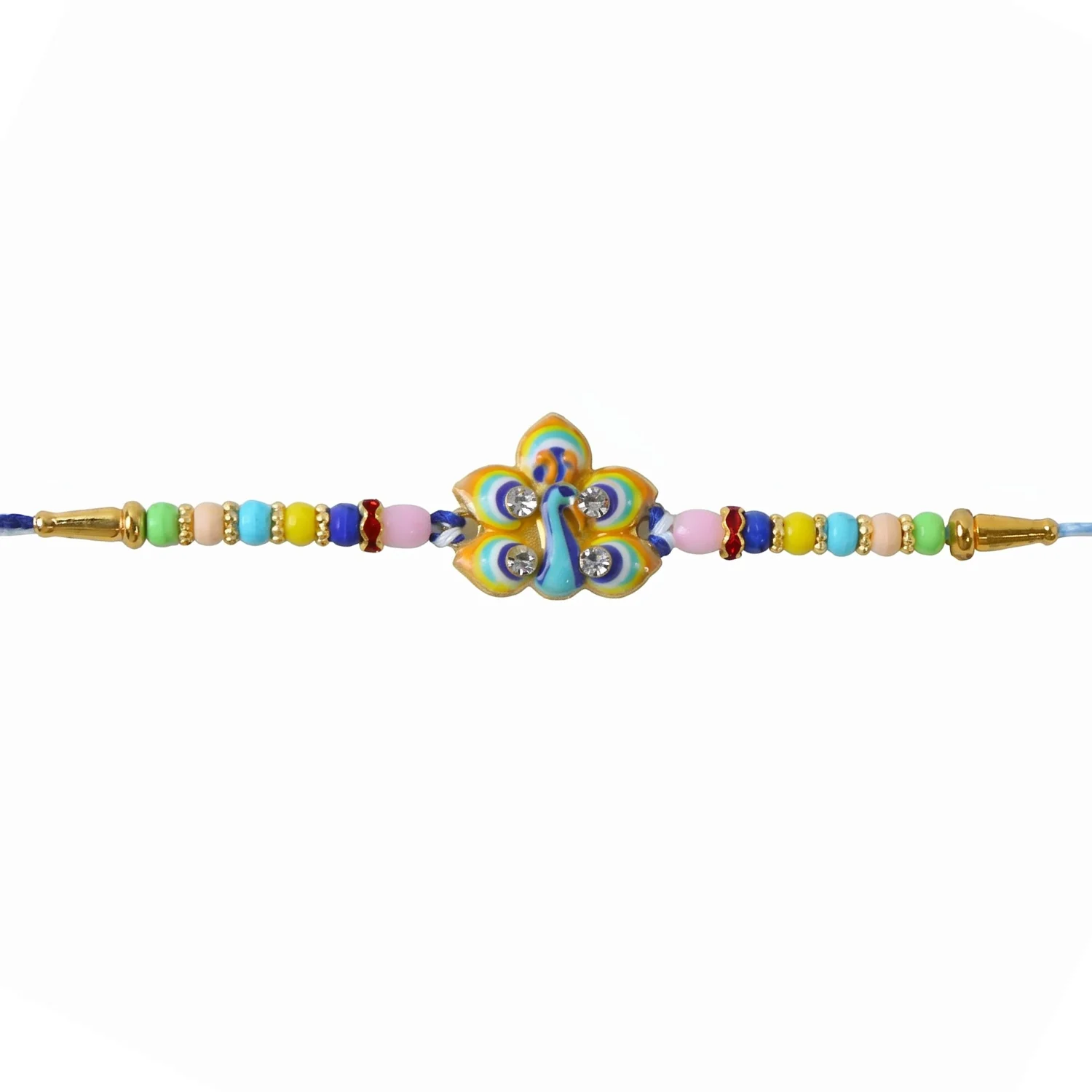 Stylized Peacock Feather Golden Swirl Rakhi - Image 5