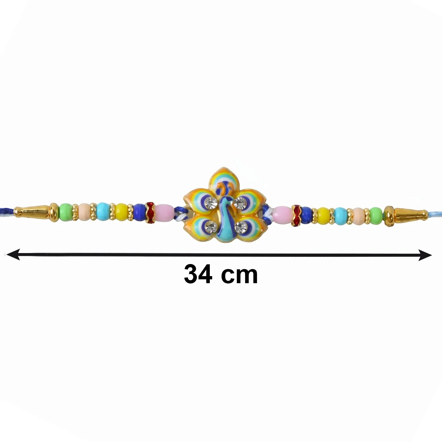 Stylized Peacock Feather Golden Swirl Rakhi - Image 6