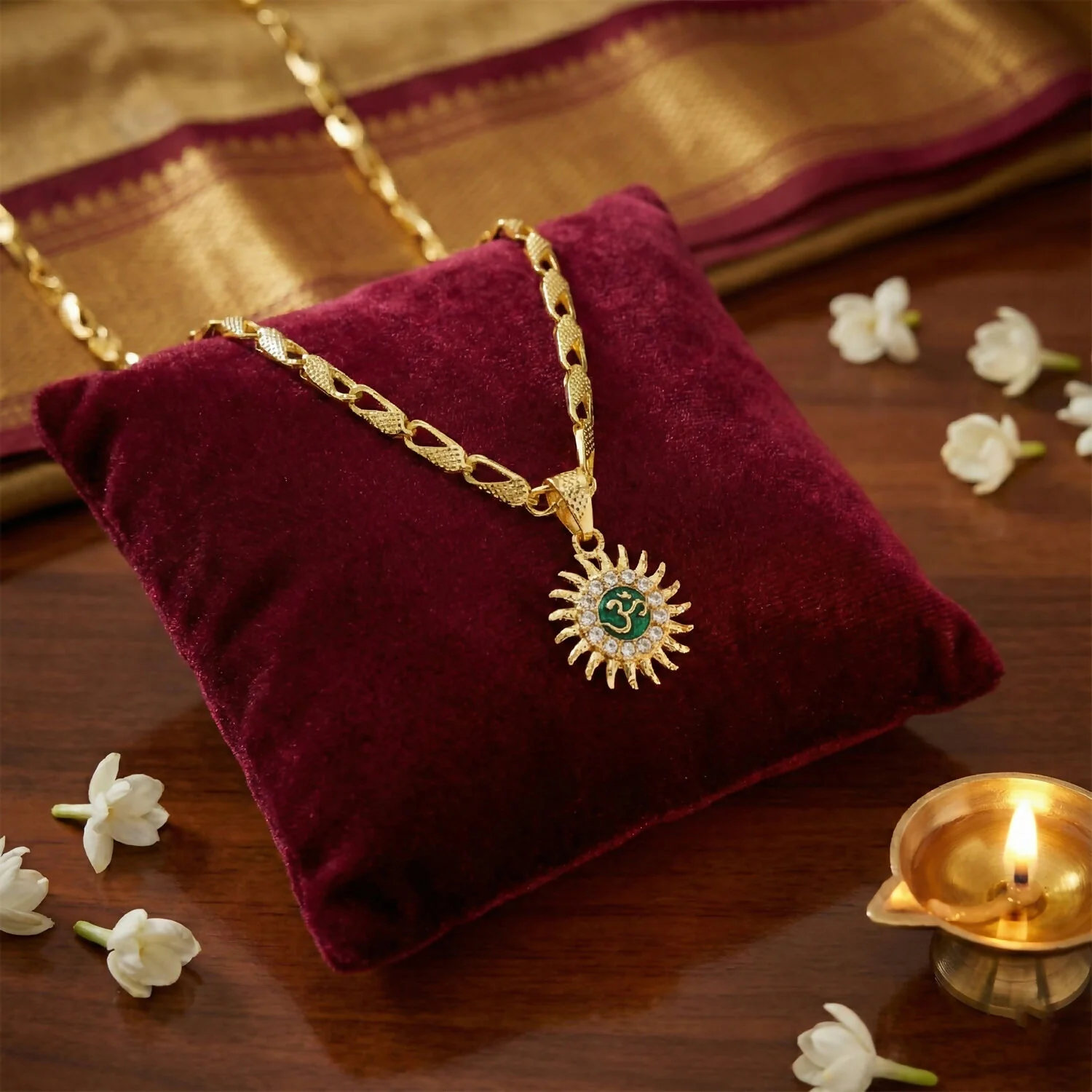 Sun and Om Pendant with Chain – Spiritual Charm Necklace (Mix Designs) - Image 3