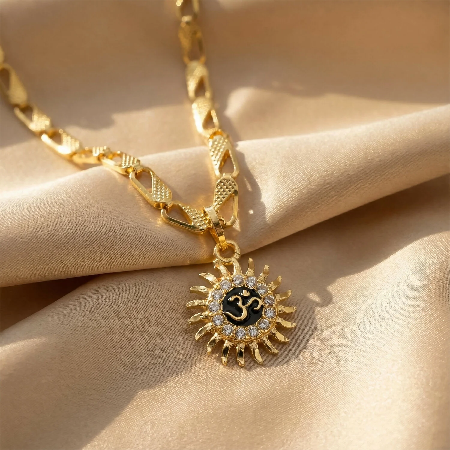 Sun and Om Pendant with Chain – Spiritual Charm Necklace (Mix Designs) - Image 4