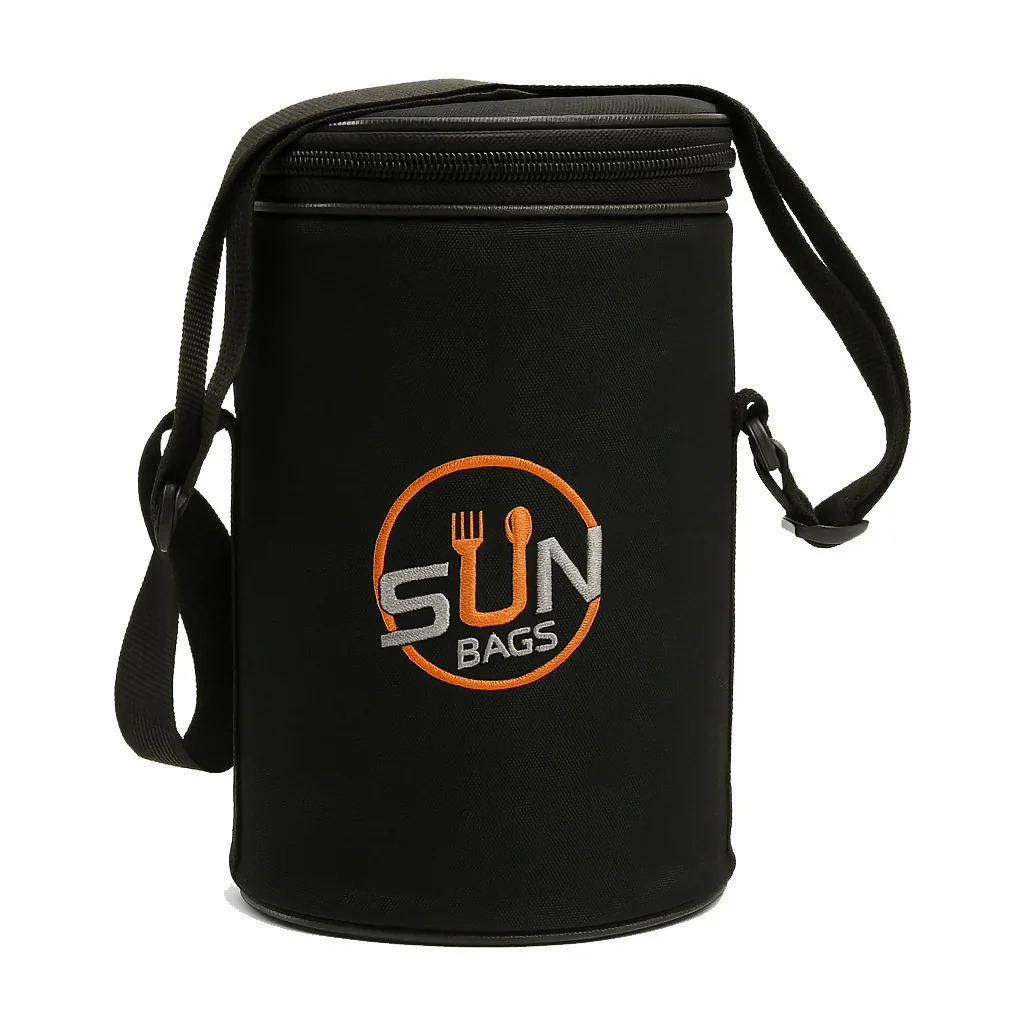 Sun Bags Round Tiffin Bag | Premium Lunch Bag with Shoulder Strap | Durable Fabric | Compact Food Carrier for Office, School & Travel (Black) - Image 5