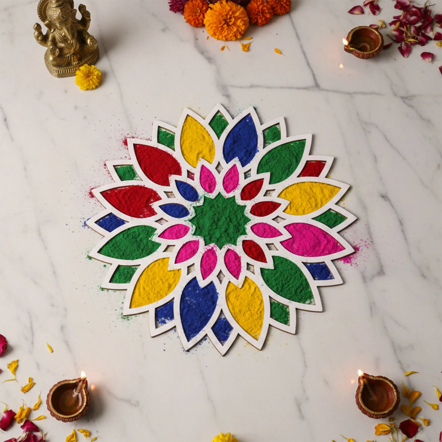 Sun Mandala Rangoli Stencil (12 Inch) | Reusable MDF Template for Diwali Entrance Decor - Image 2