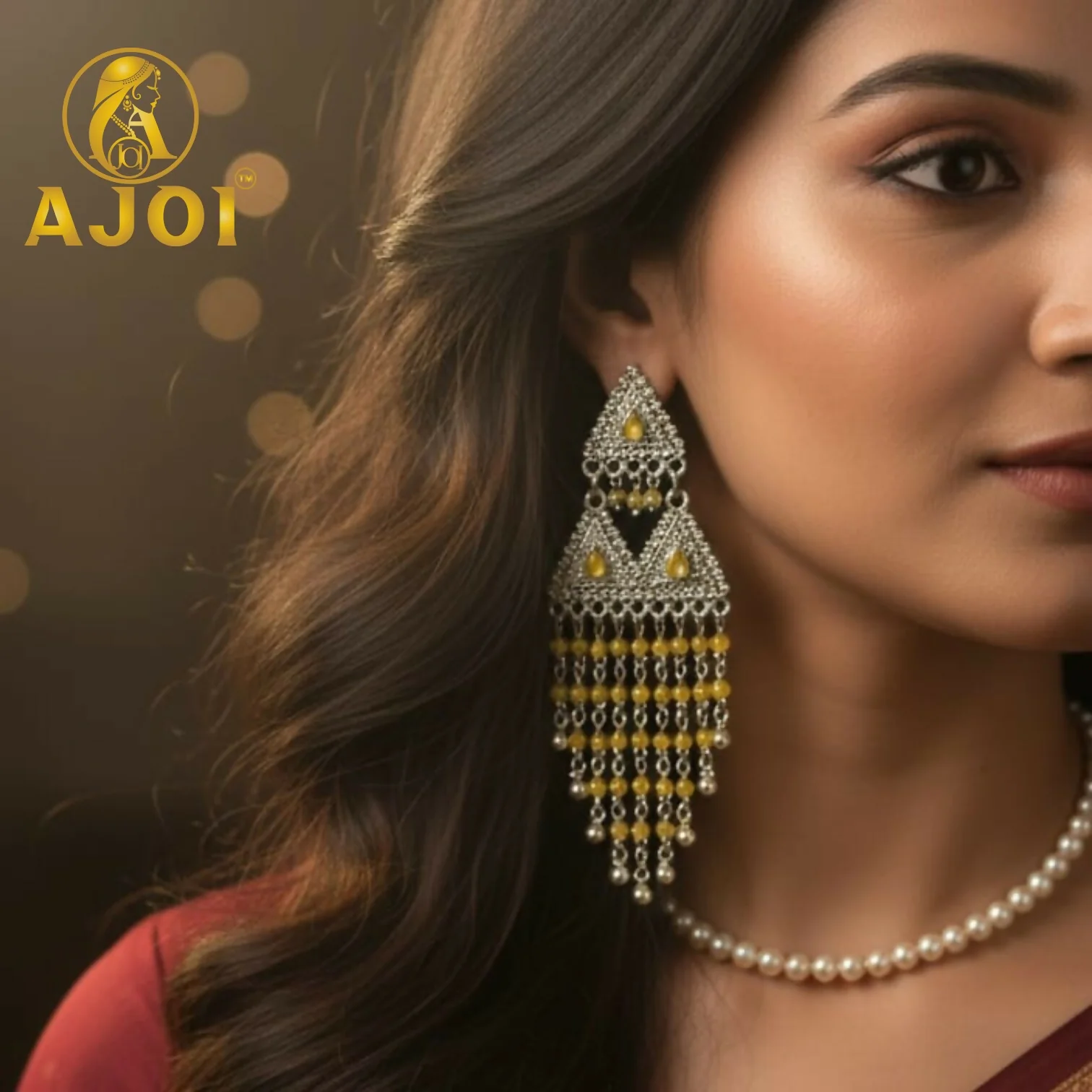 Sunshine Yellow Drop Silver Statement Earrings with Elegant Designer Finish - Image 2