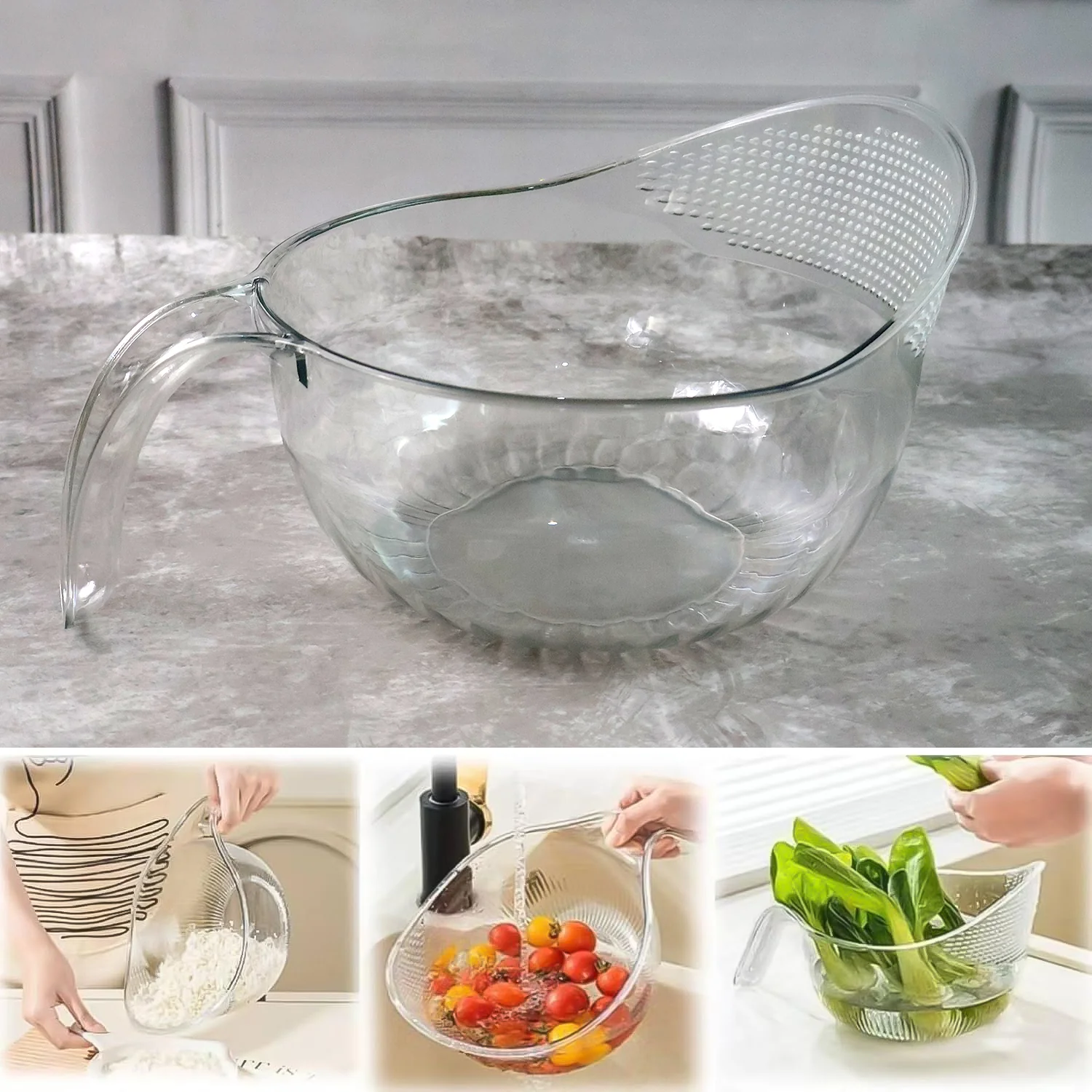 Supermom Multipurpose Transparent Plastic Bowl / Basket with Handle (1 Pc) - Image 4
