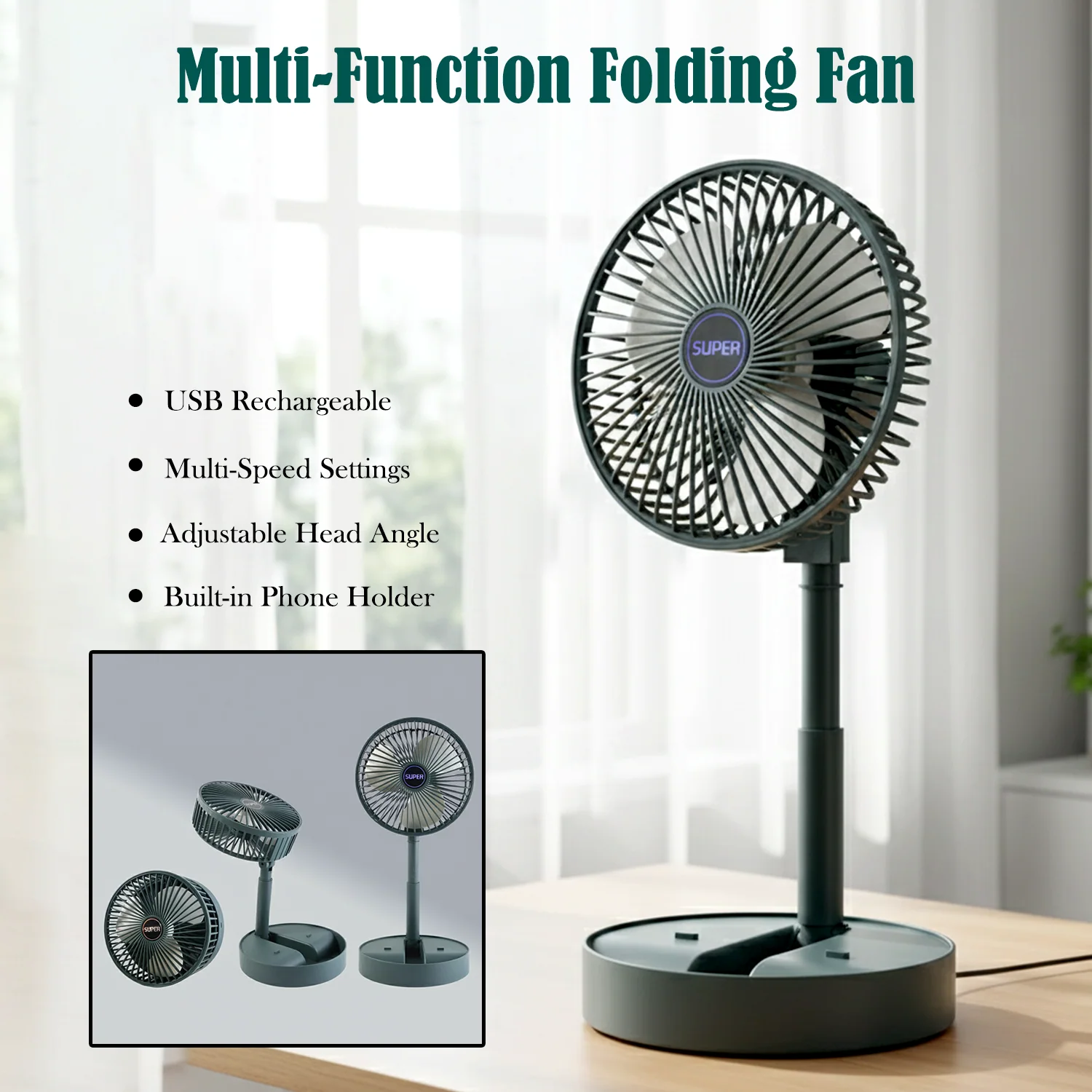 Super Multi-Function Folding Fan (1 Pc) - Image 4