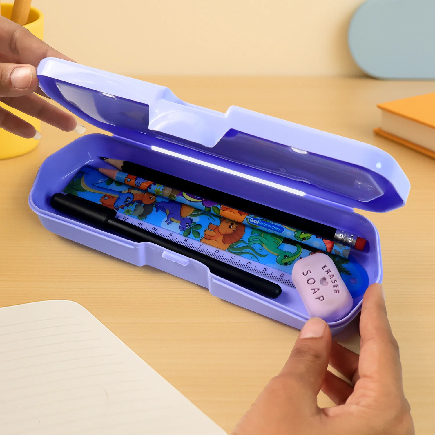 Cartoon Character Printed Plastic Pencil Box with Built-in Maze Puzzle Game (1 Pc) - Image 3