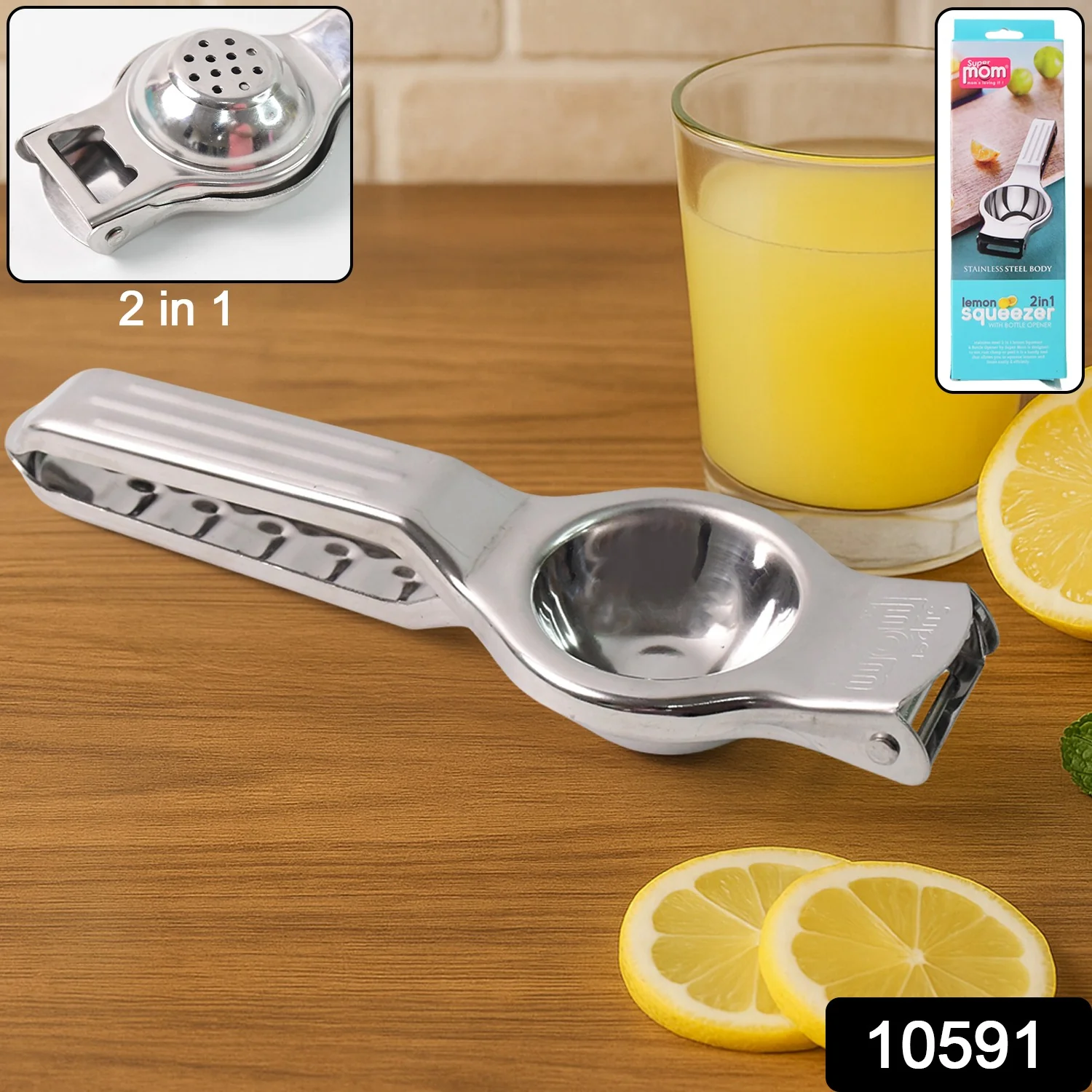 Supermom 2-in-1 Heavy Duty Stainless Steel Lemon Squeezer with Built-in Bottle Opener - Image 2