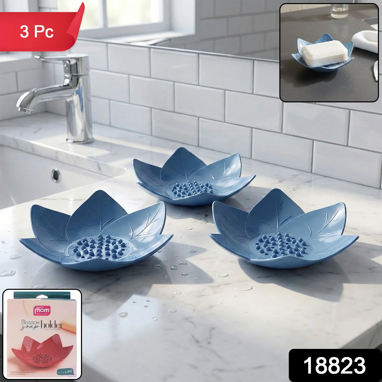 Supermom 3-Piece Lotus Blossom Design Soap Holder Set - Image 2
