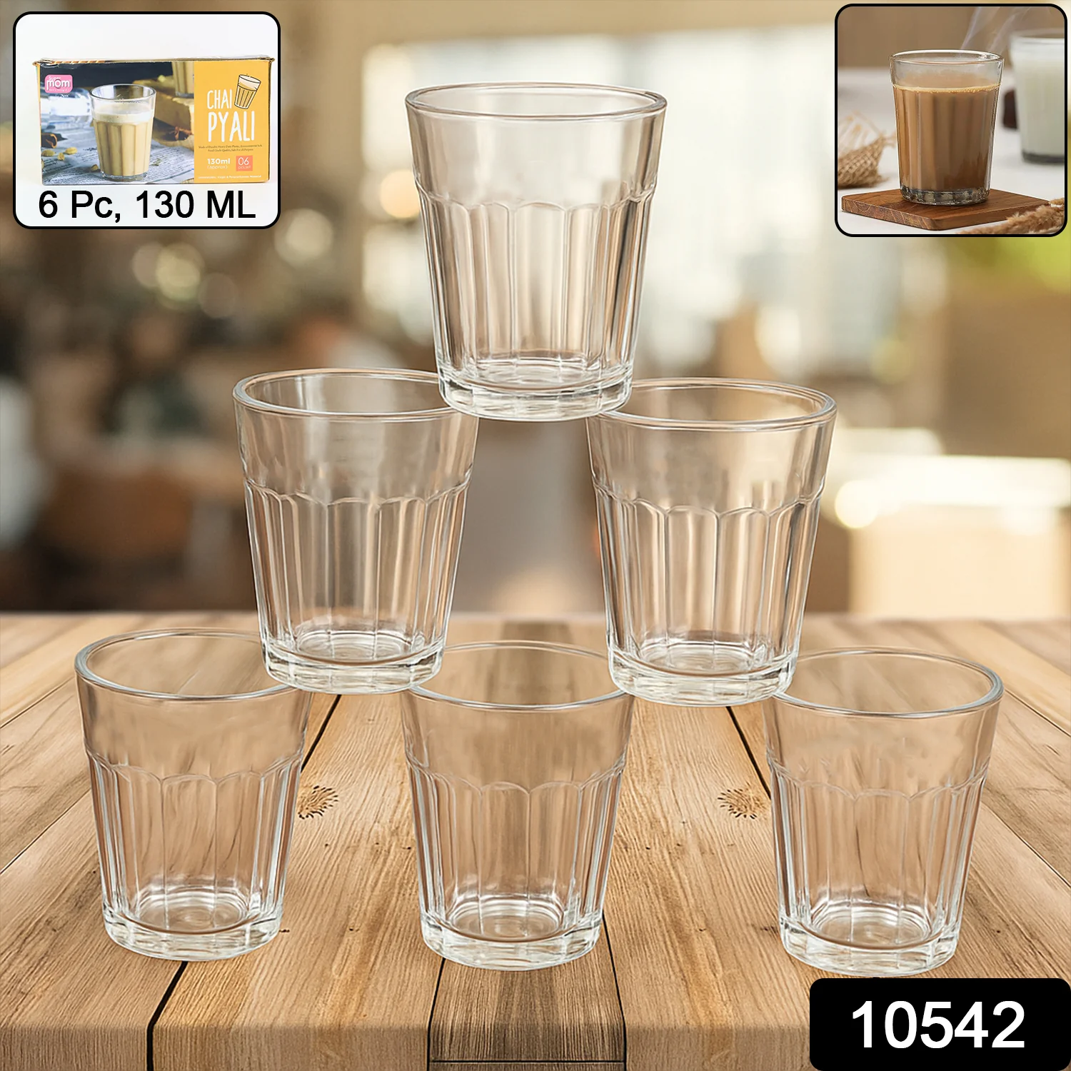 Supermom Plastic Chai Pyali Transparent Tea Glass Set (130ML / 6 Pc) - Image 2