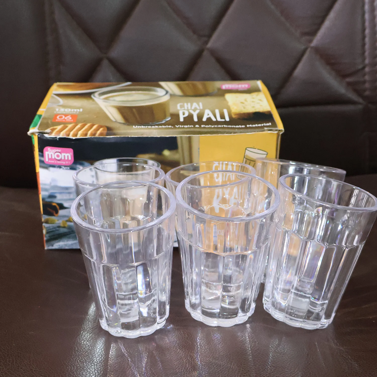 Supermom Plastic Chai Pyali Transparent Tea Glass Set (130ML / 6 Pc) - Image 8