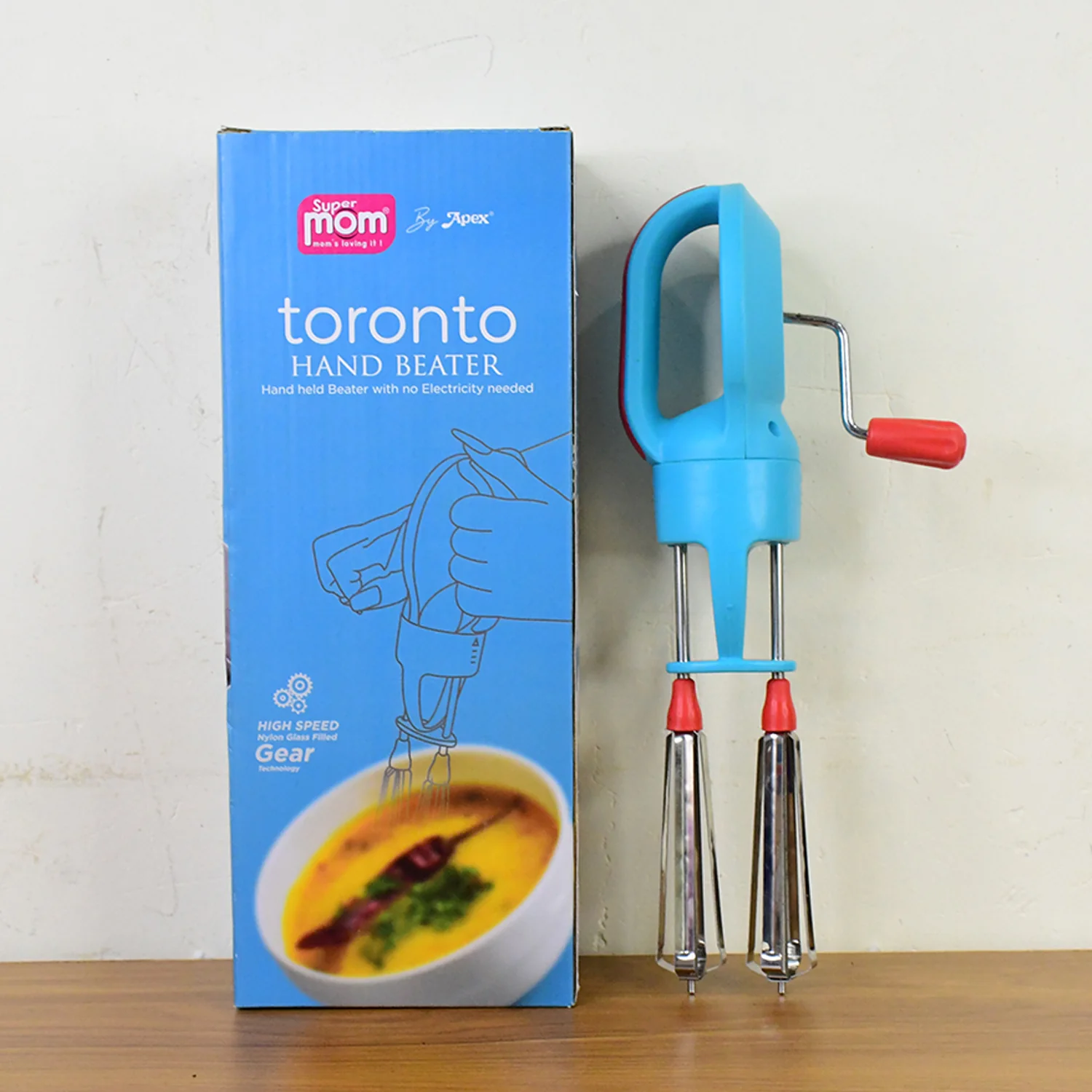 Supermom High-Speed Manual Hand Beater with Dual Stainless Steel Whisks (1 Pc) - Image 8