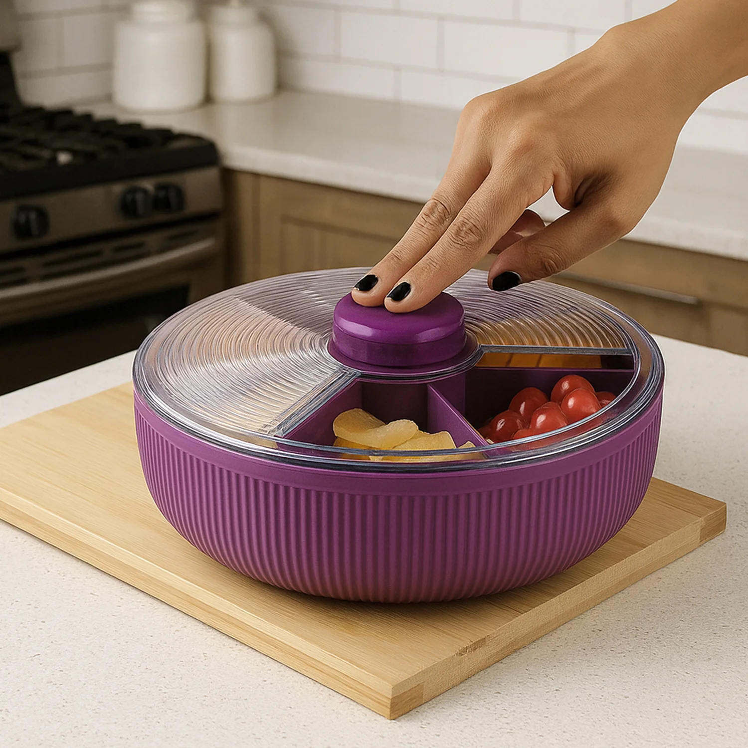 Supermom Multipurpose Round Rotating Dry Fruit & Snack Storage Container (1 Pc) - Image 6