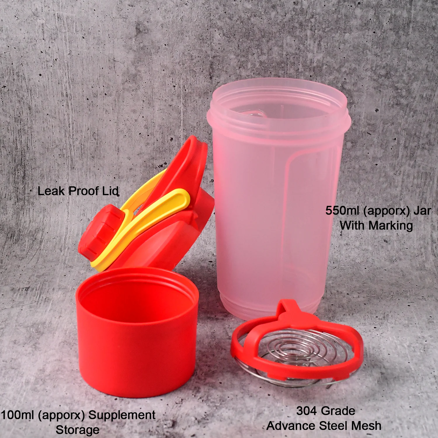 Supermom Plastic Premium Booster Gym Shaker Bottle with Mixing Ball (550ml / 1 Pc) - Image 3