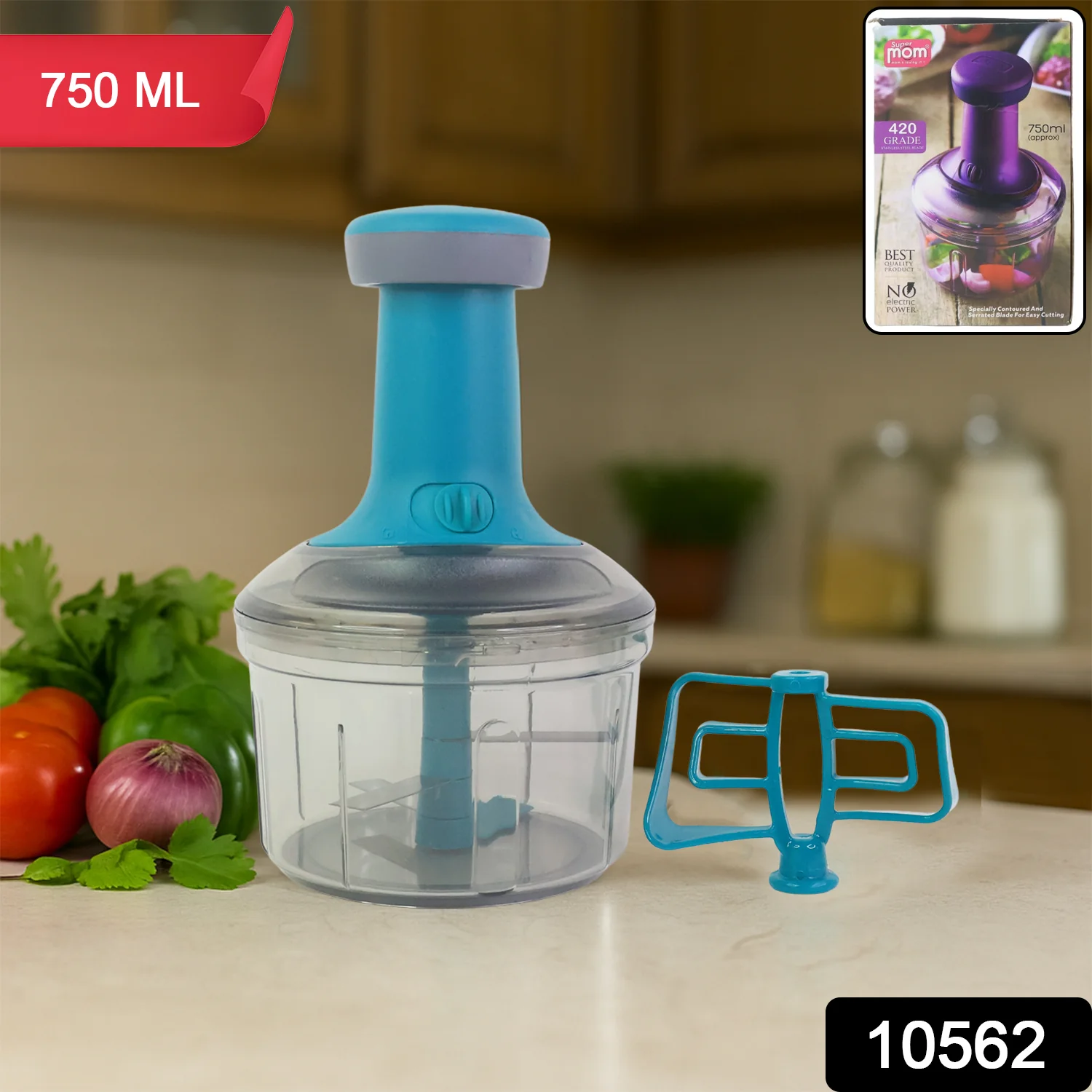 Supermom Premium Manual Push Chopper and Vegetable Cutter (750ml / 1 Pc) - Image 2