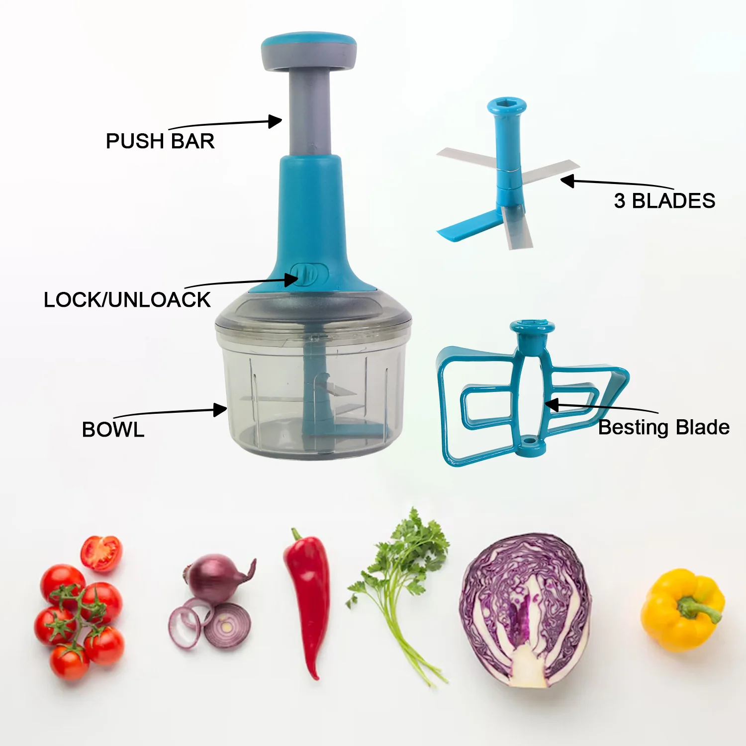 Supermom Premium Manual Push Chopper and Vegetable Cutter (750ml / 1 Pc) - Image 3