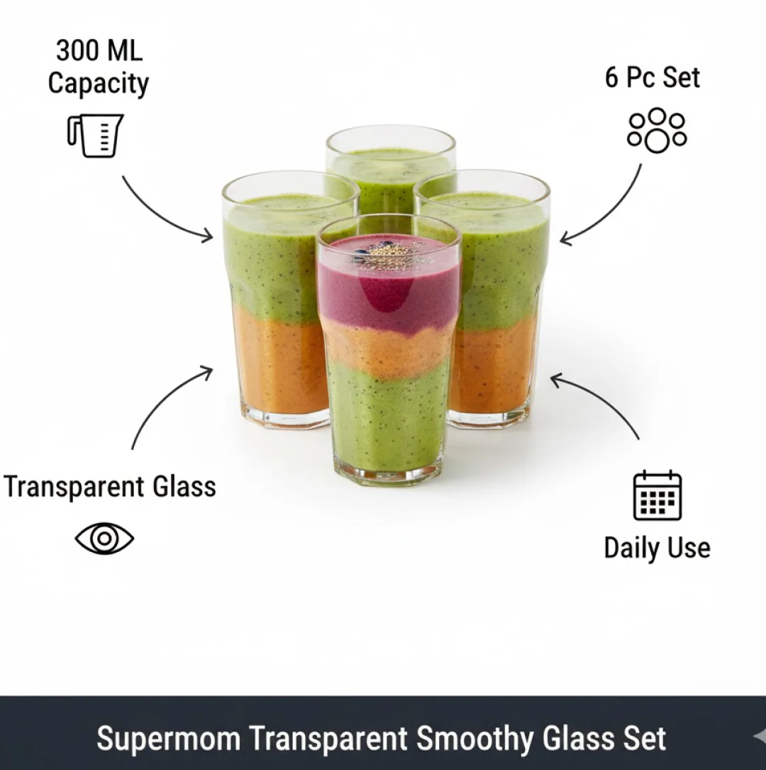 Supermom Transparent Smoothy Glass Set (Approx 300ML / 6 Pc) - Image 3