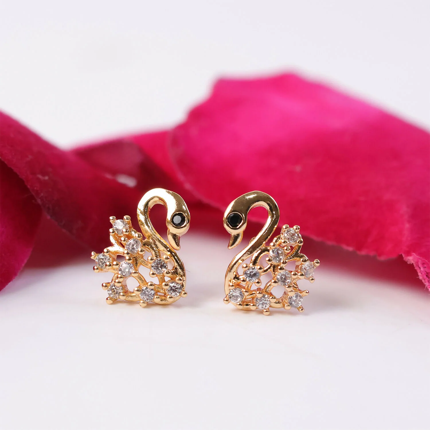 Swan Shape CZ Stud Earrings for Women – Elegant Daily Wear Jewellery - Image 3