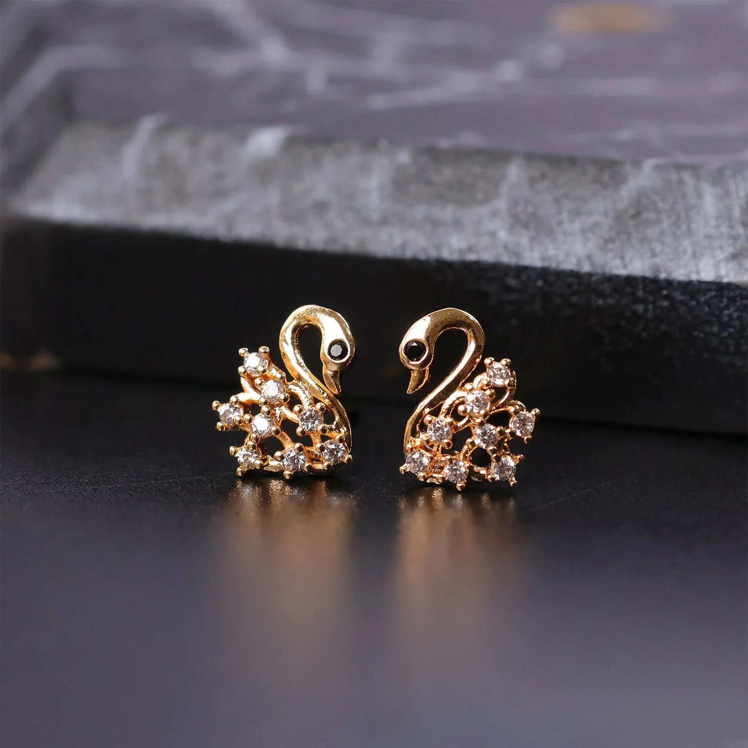 Swan Shape CZ Stud Earrings for Women – Elegant Daily Wear Jewellery - Image 4