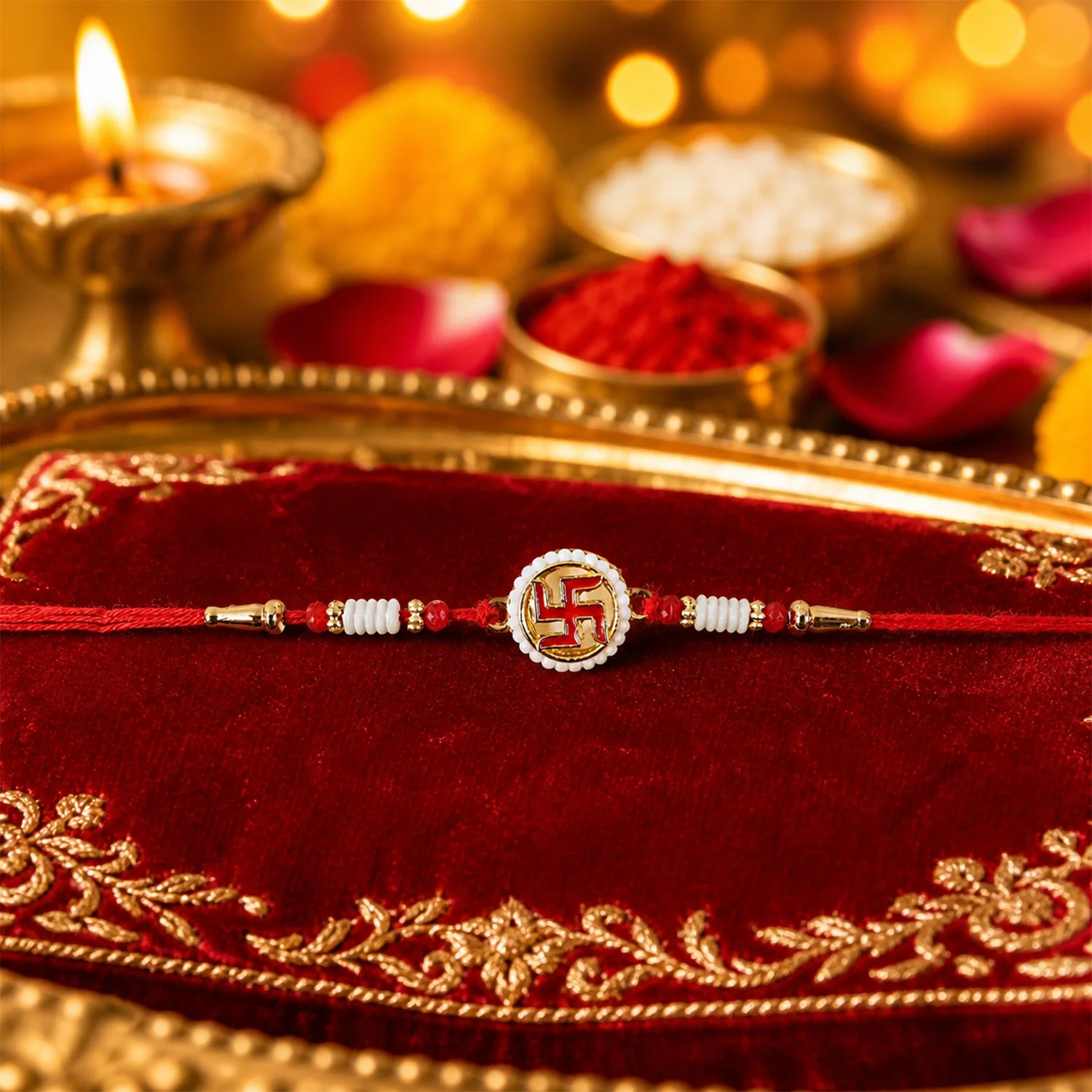 Swastik Pearl Frame Auspicious Rakhi - Image 4