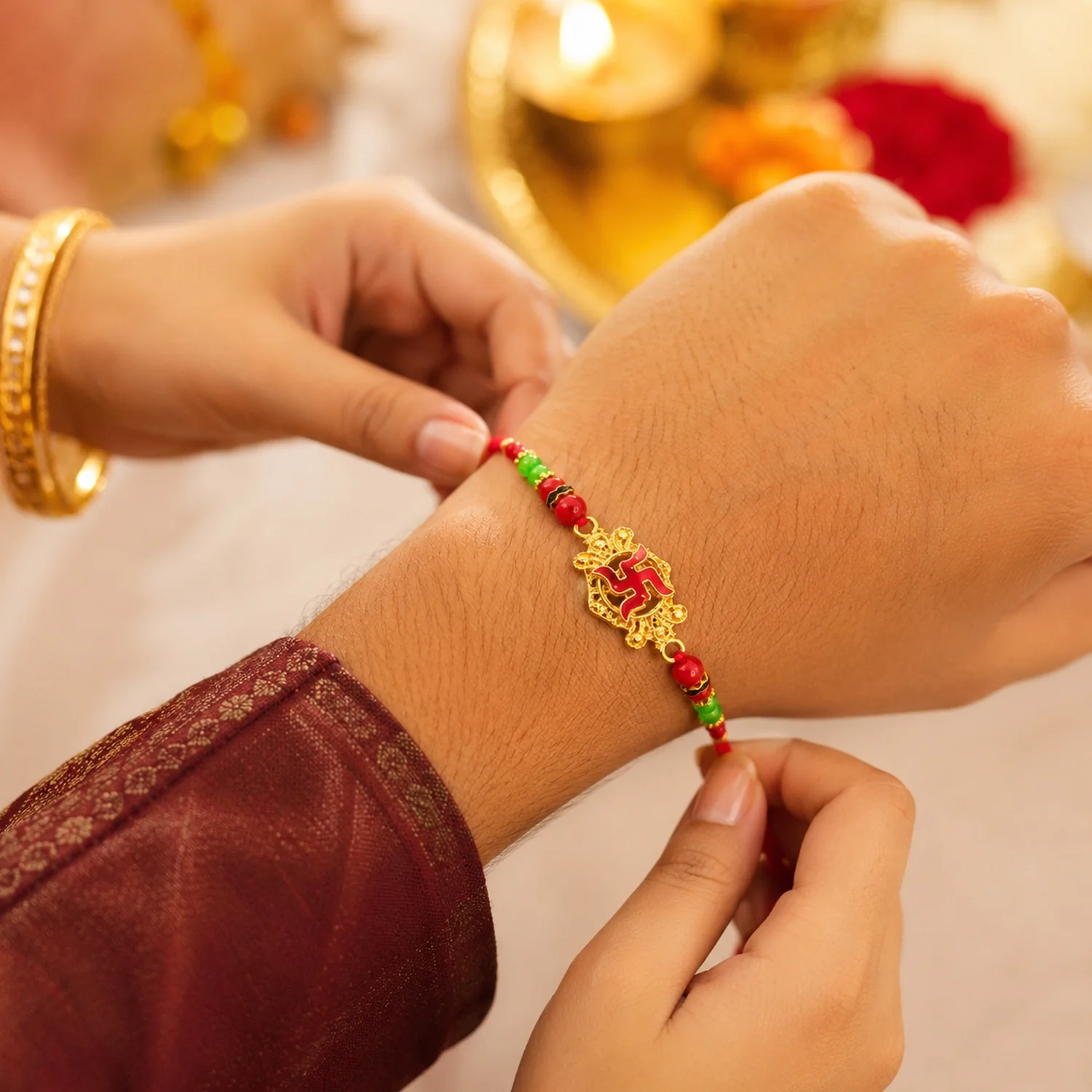 Swastik Symbol Auspicious Designer Rakhi - Image 2