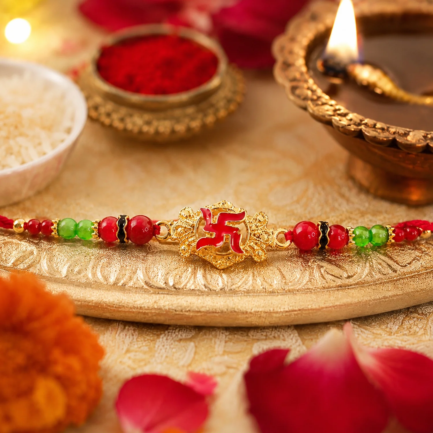 Swastik Symbol Auspicious Designer Rakhi - Image 4