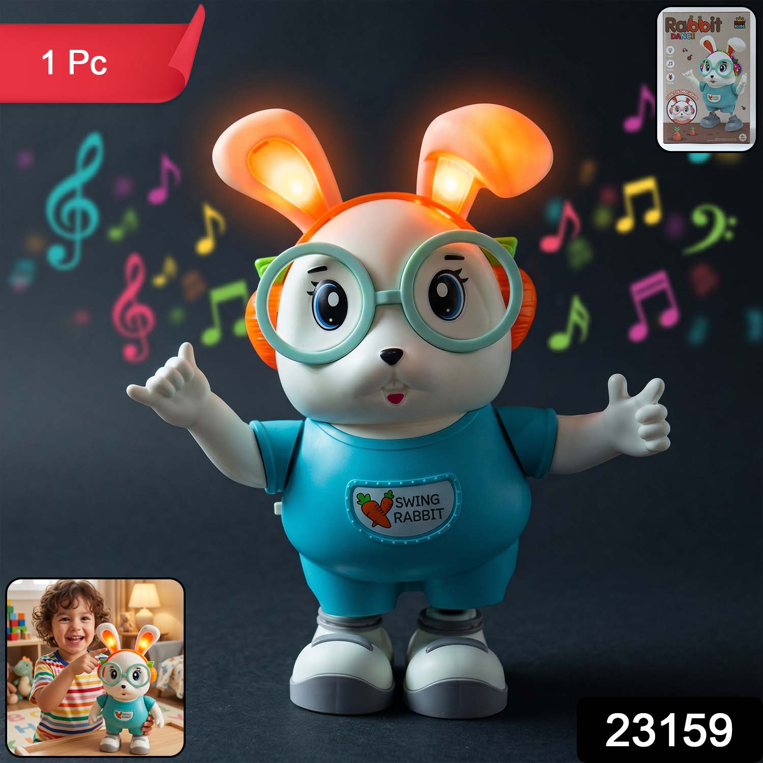Swing Rabbit Musical Dancing Toy with Light-Up Ears (1 Pc) - Image 2