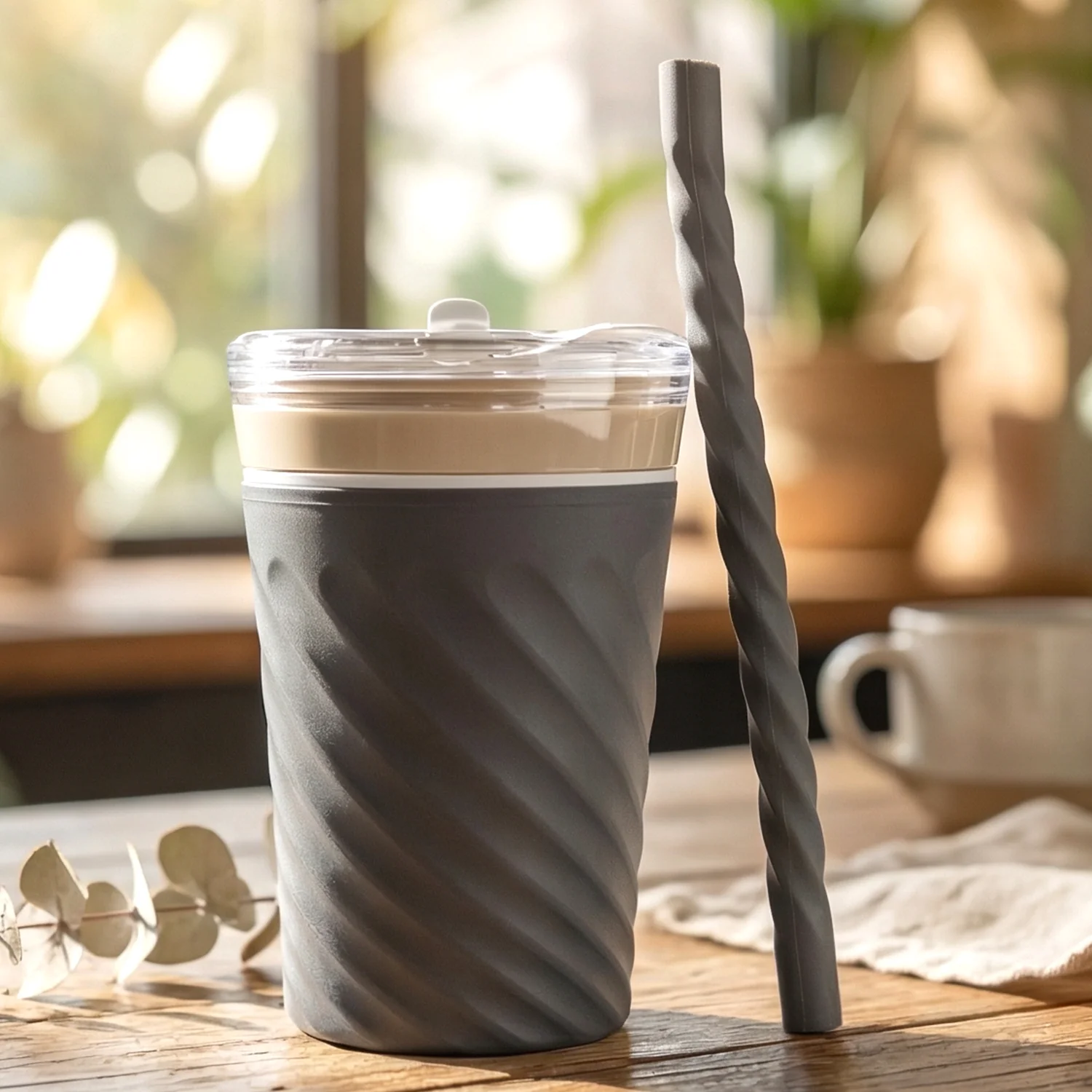 Swirl Design Drinking Tumbler Cup with Lid and Straw (1 Pc) - Image 5