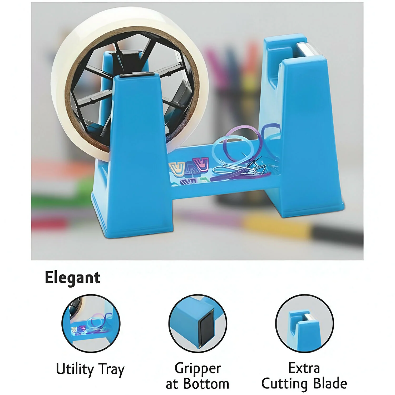 Tape Dispenser with Utility Tray and Cutting Blade for Office, School and Home Use - Image 6