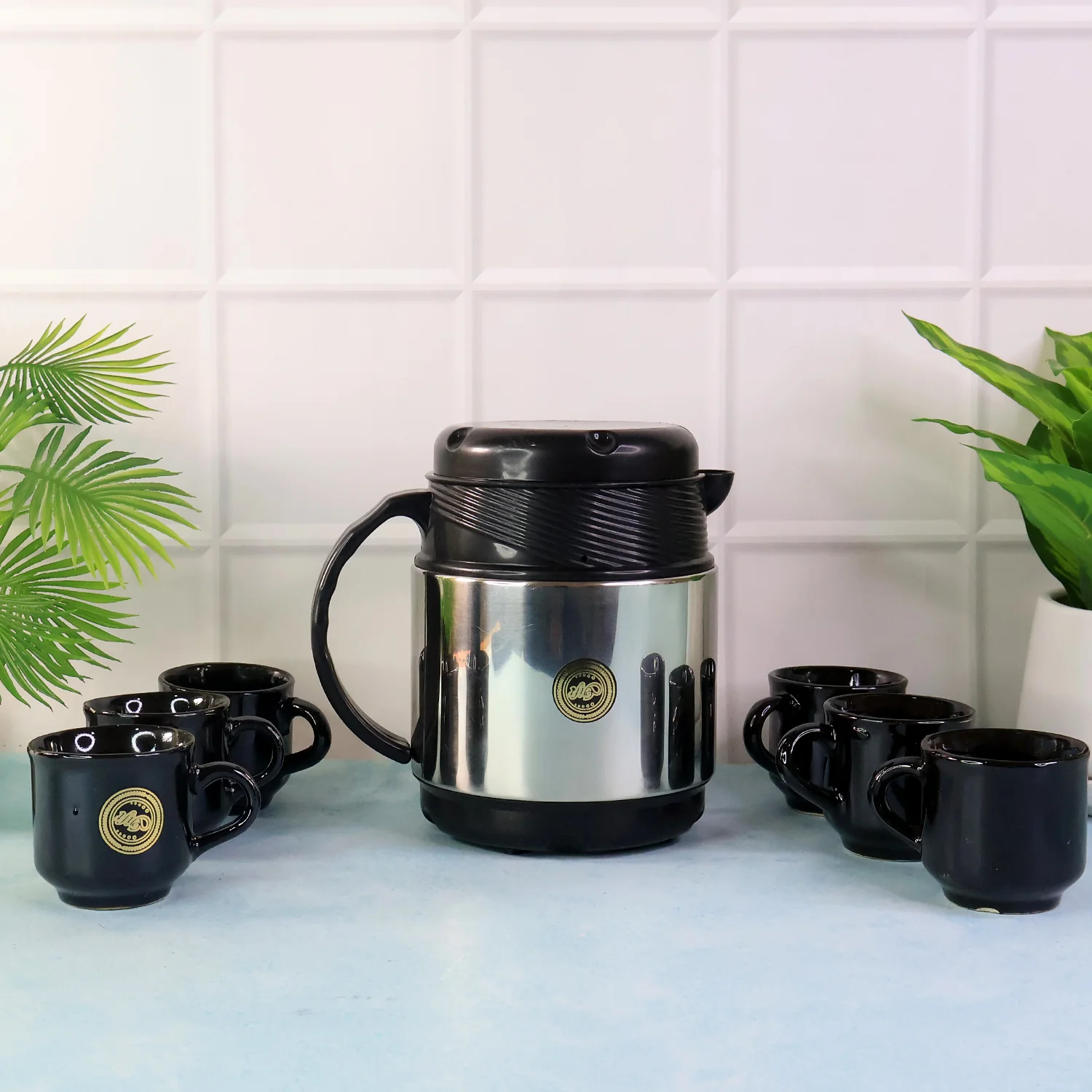 Tea and Coffee Thermos Flask and 6 Ceramic Cups (1 Set) - Image 2