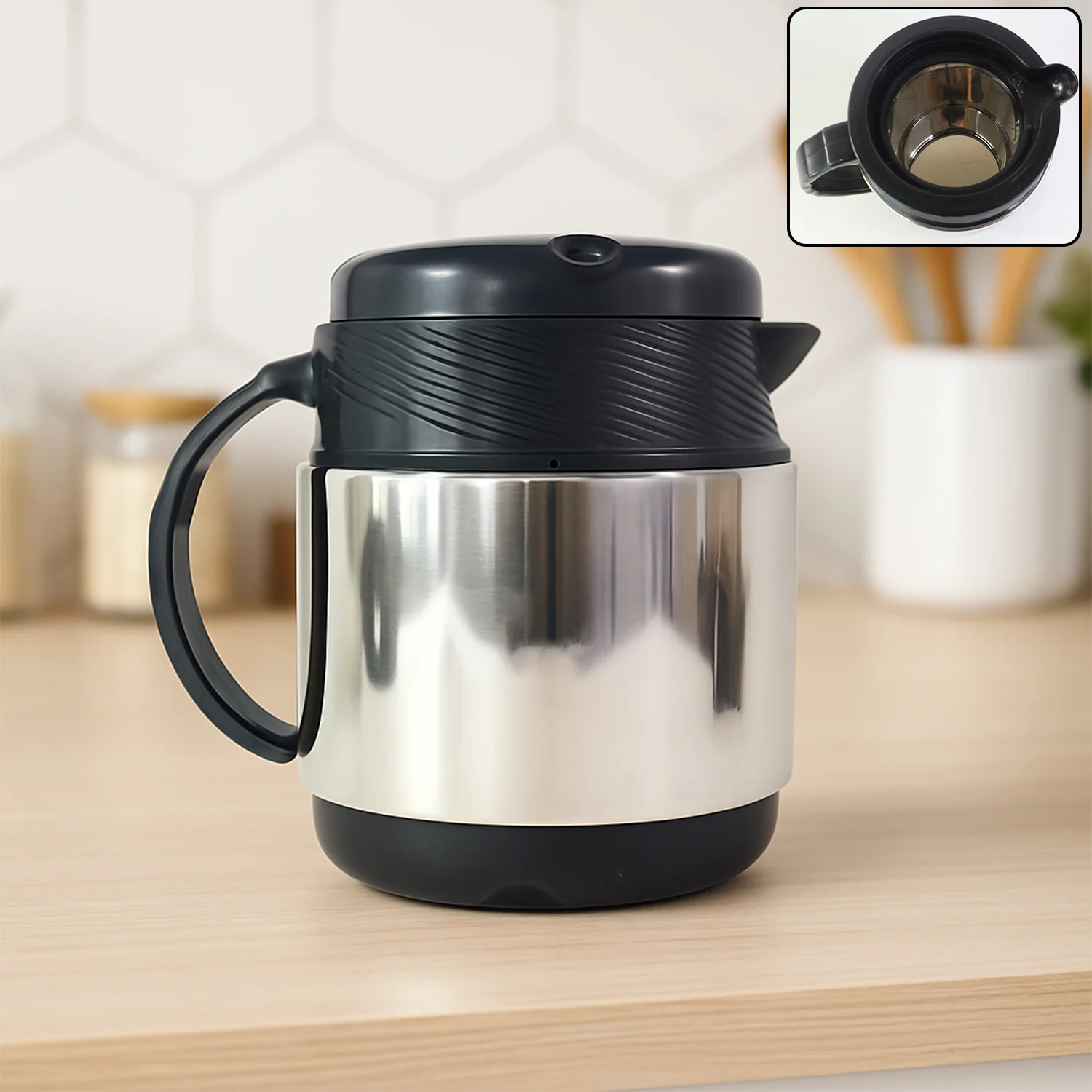 Tea and Coffee Thermos Flask and 6 Ceramic Cups (1 Set) - Image 3