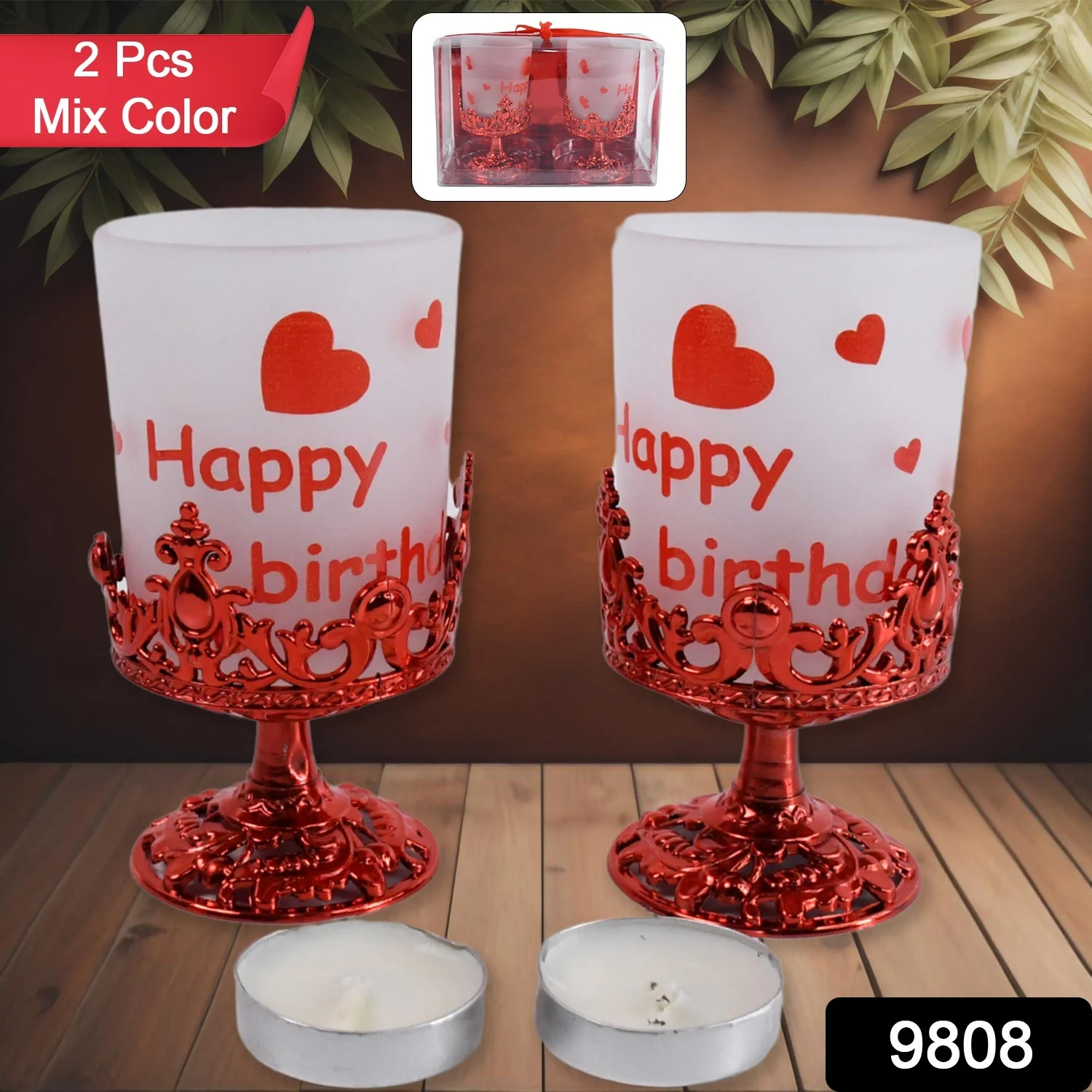 Tealight Holder Stylishly Shaped Candle Diya Stand (2 Pc / Mix Design) - Image 2