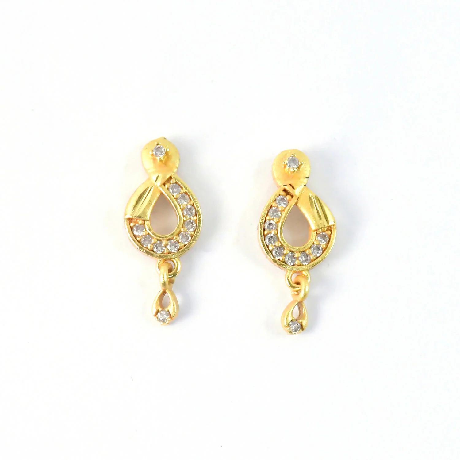 Teardrop Shaped Stud Earrings with Crystal Inlay and Hanging Charm - Image 5