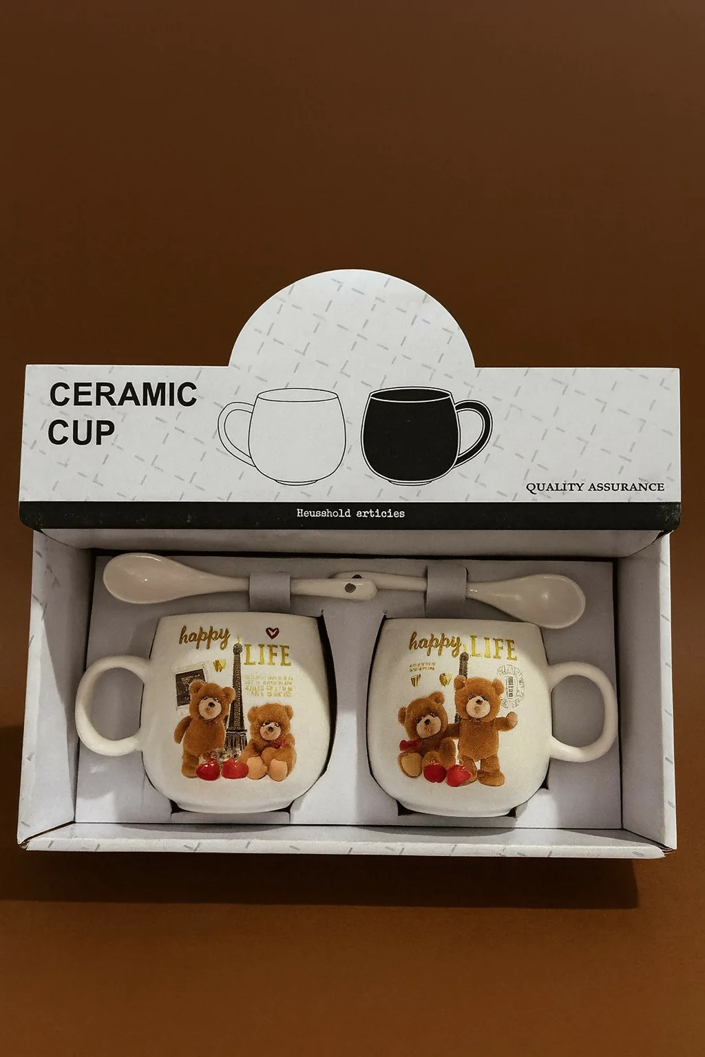 Teddy Bear Couple Ceramic Mug Set with Spoons – Gift for Couples - Image 4