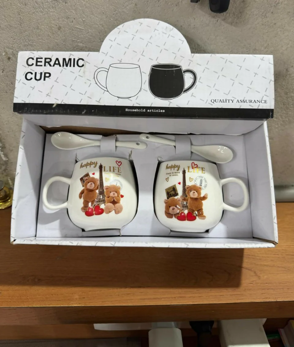Teddy Bear Couple Ceramic Mug Set with Spoons – Gift for Couples - Image 5