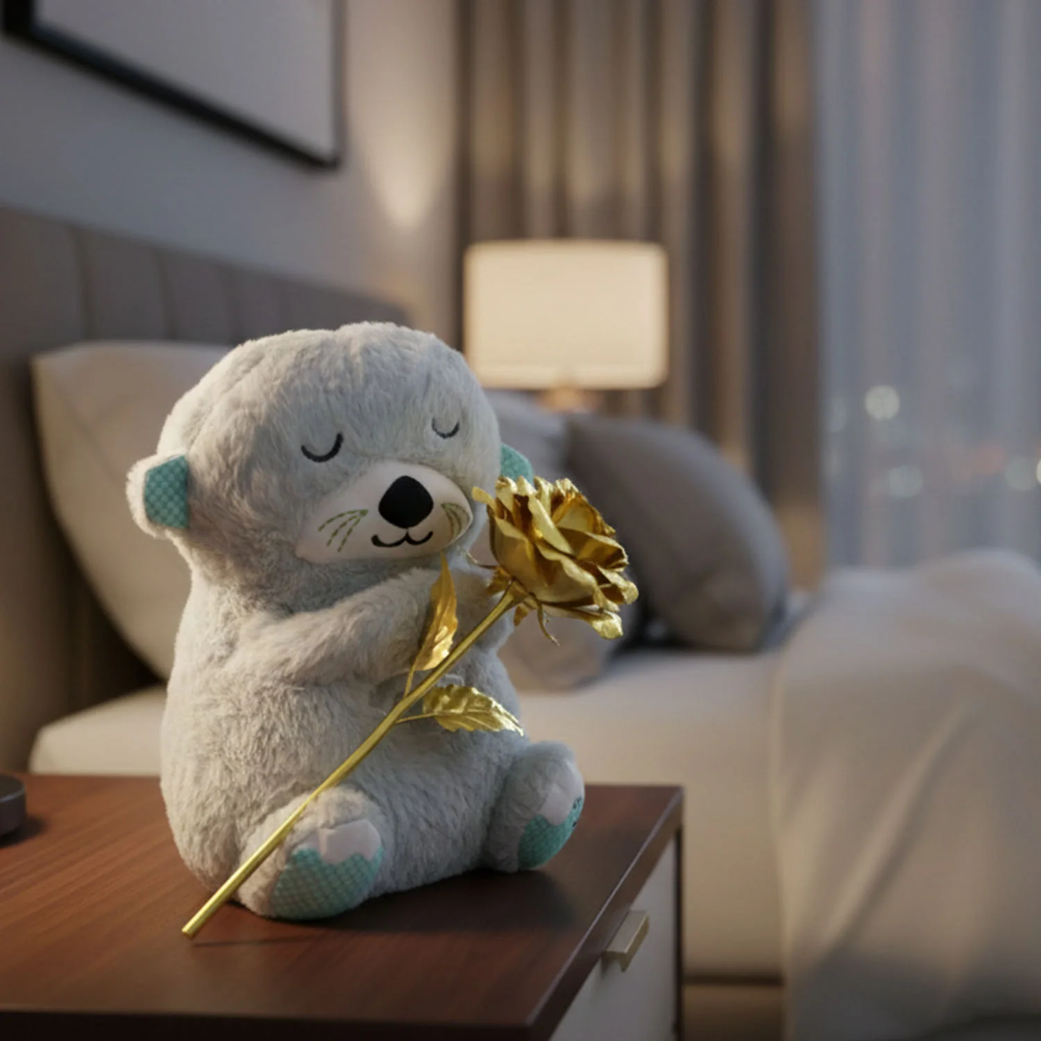 Teddy Bear with Artificial Golden Rose Flower Gift Set (2 Pc) - Image 6