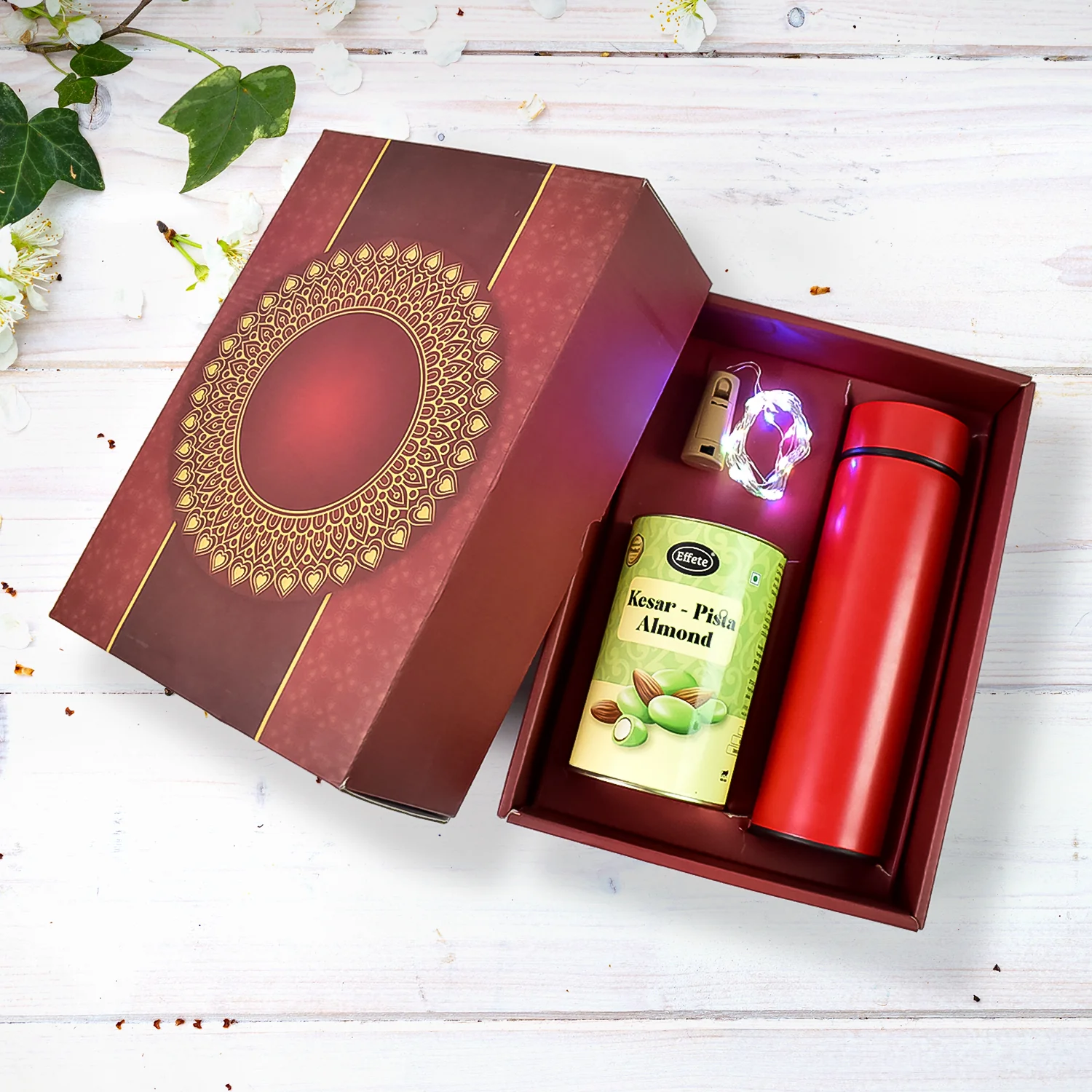 Personalized Temperature Bottle with Light and Kesar Pista Chocolate 3 Pc Set - Image 2
