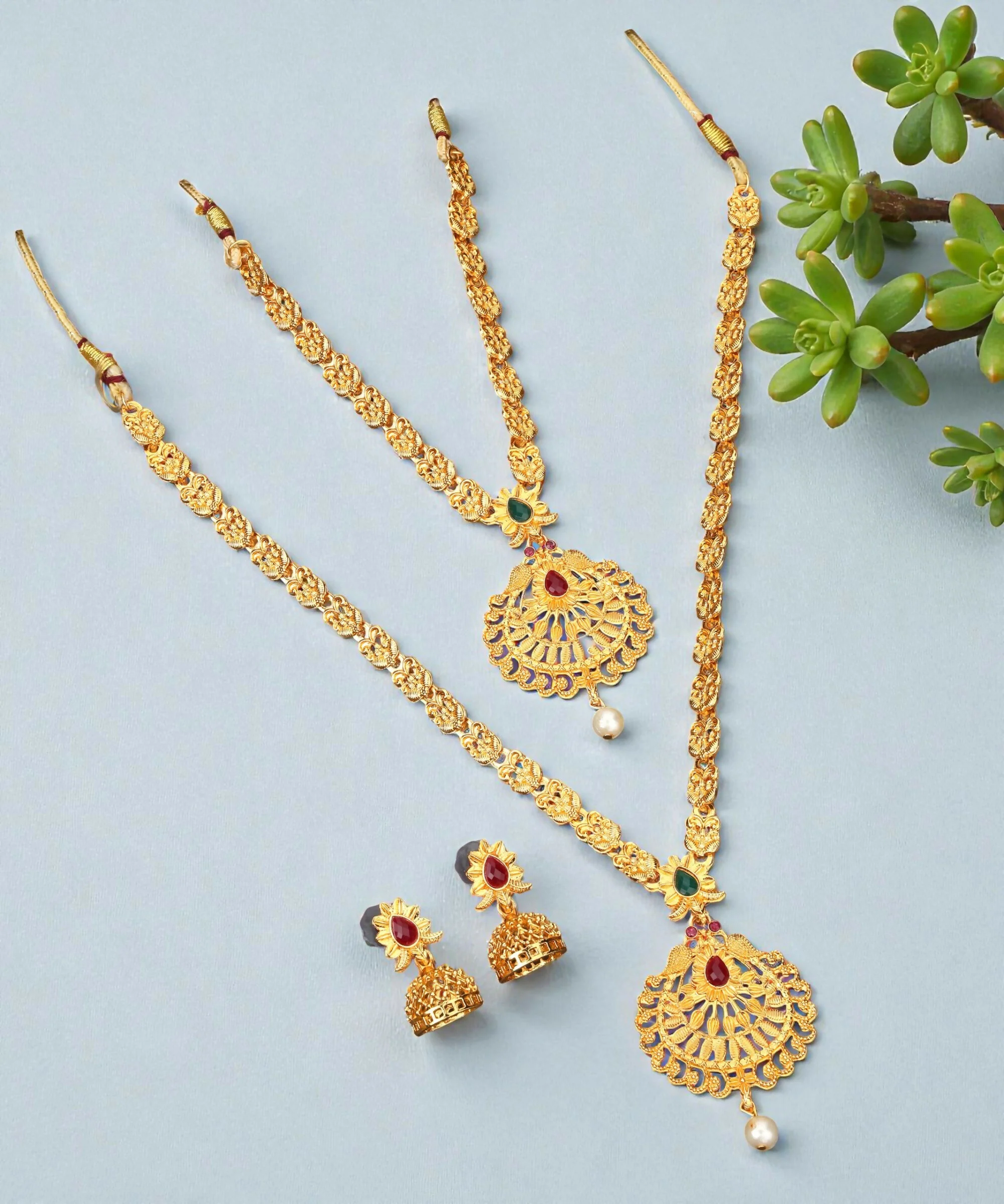 Temple Jewellery Lakshmi Coin Choker with Jhumka Earrings - Image 3
