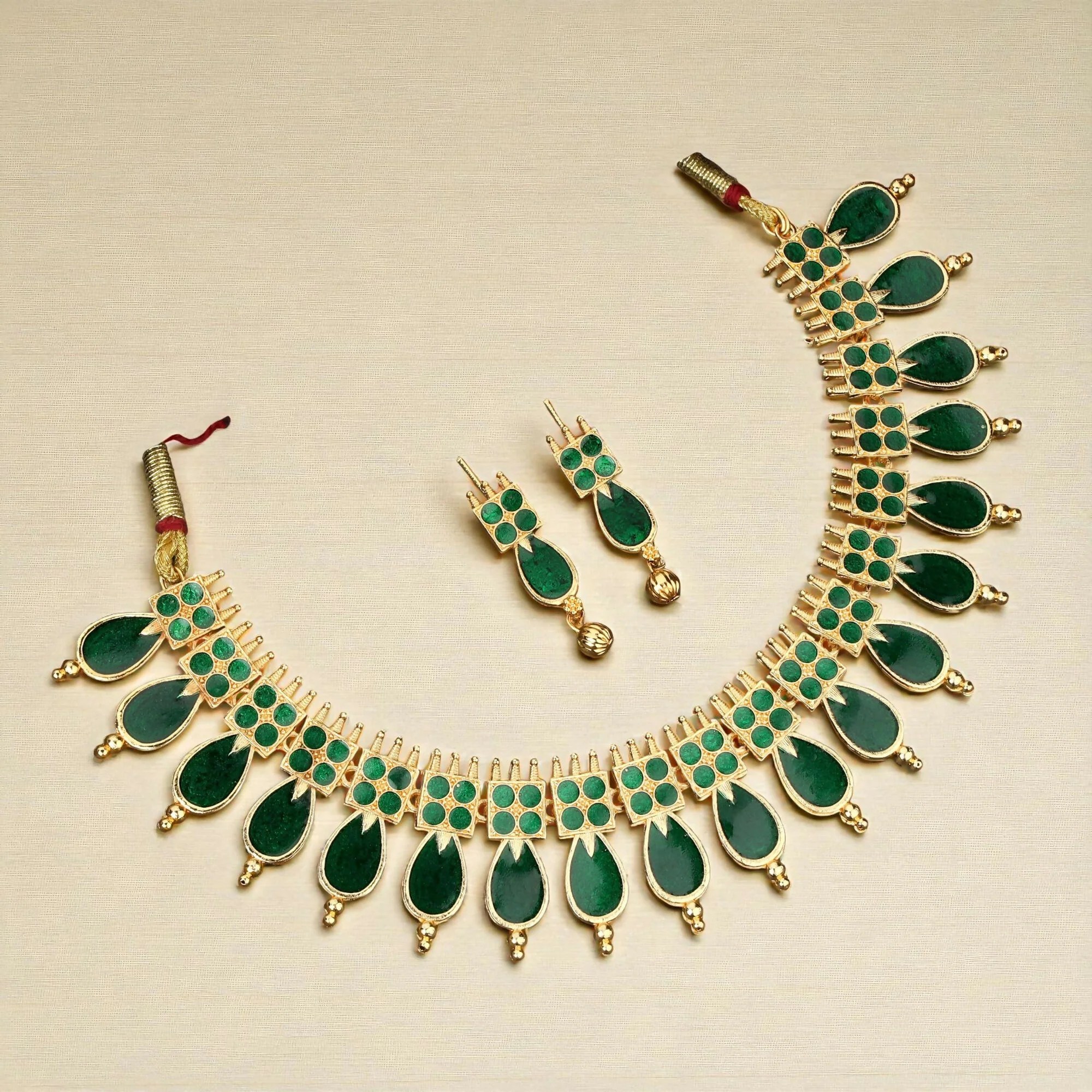 Temple Jewellery Lakshmi Coin Choker with Ruby & Green Square Stones - Image 3