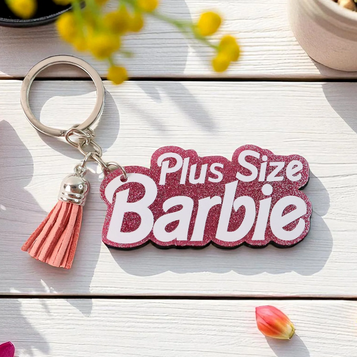 Text Keychain with Glitter Finish and Tassel Charm (1 Pc) - Image 6