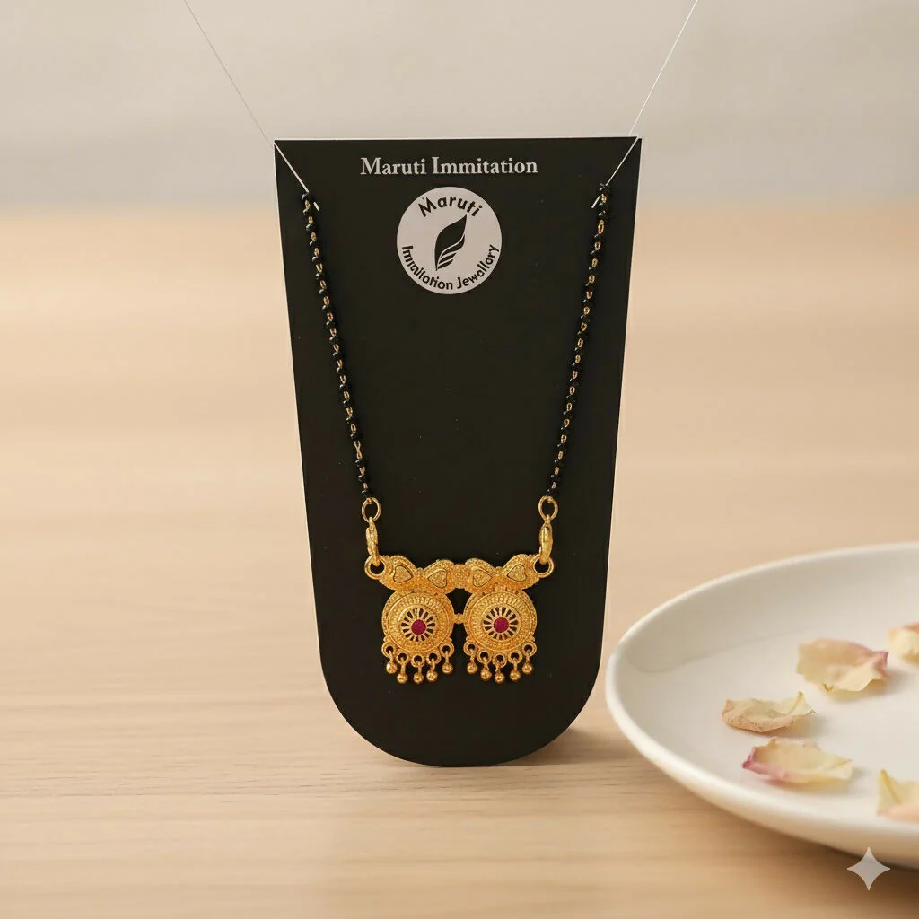 Elegant Gold-Tone Mangalsutra with Dual Pendant & Pink Stone Detailing - Image 2
