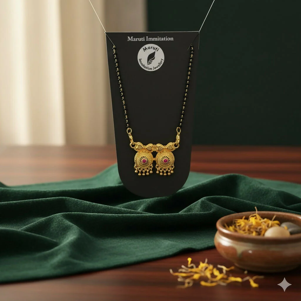 Elegant Gold-Tone Mangalsutra with Dual Pendant & Pink Stone Detailing - Image 3