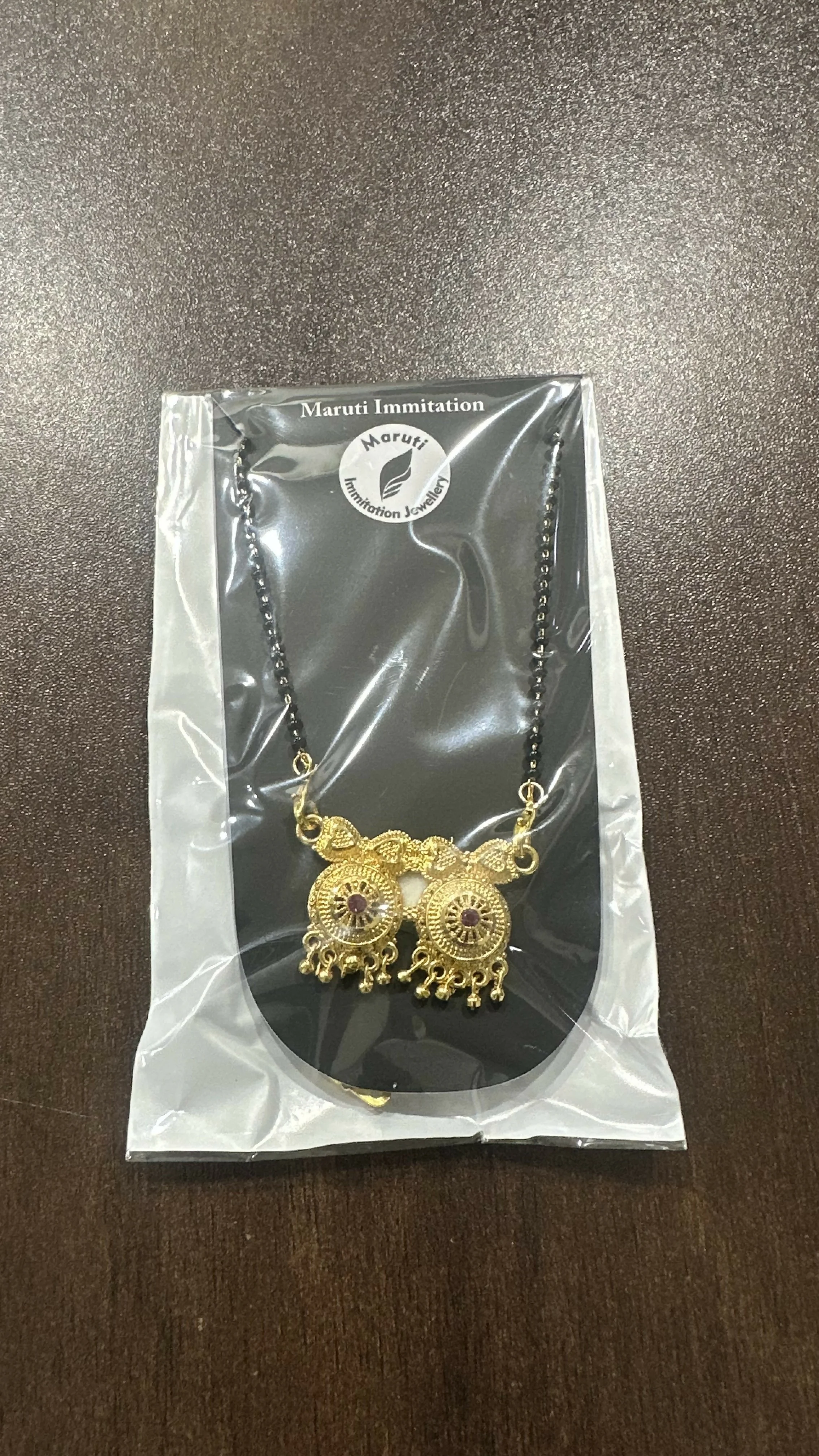 Elegant Gold-Tone Mangalsutra with Dual Pendant & Pink Stone Detailing - Image 4