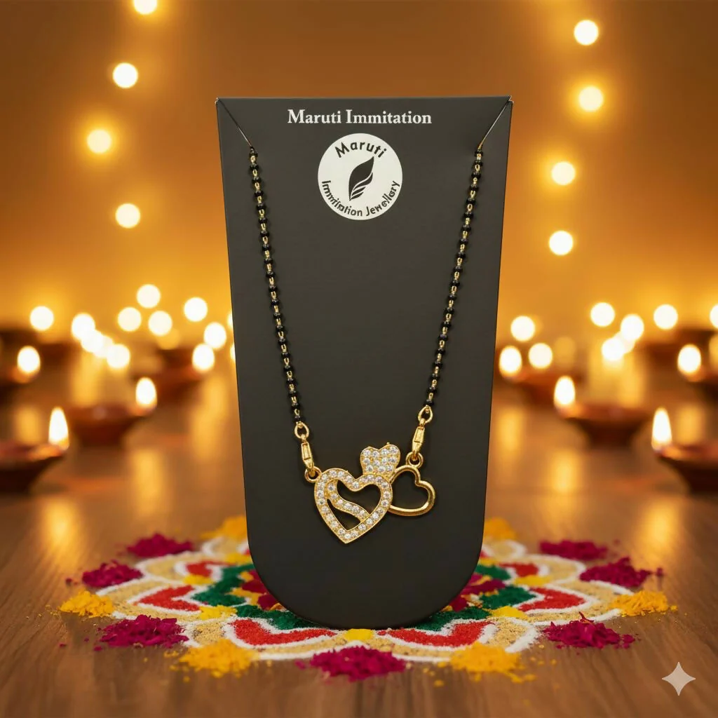 Gold-Tone Double Heart Mangalsutra with Sparkling Stone Detailing - Image 2