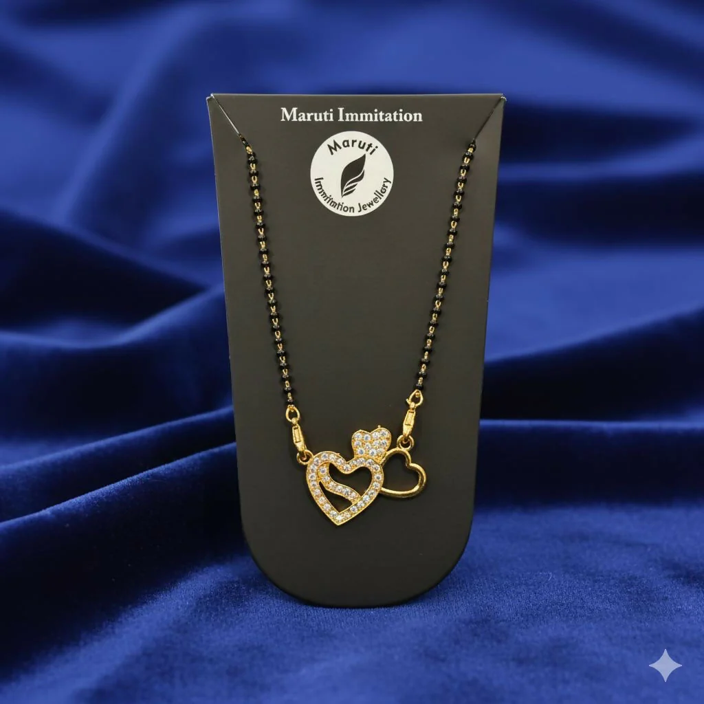 Gold-Tone Double Heart Mangalsutra with Sparkling Stone Detailing - Image 3