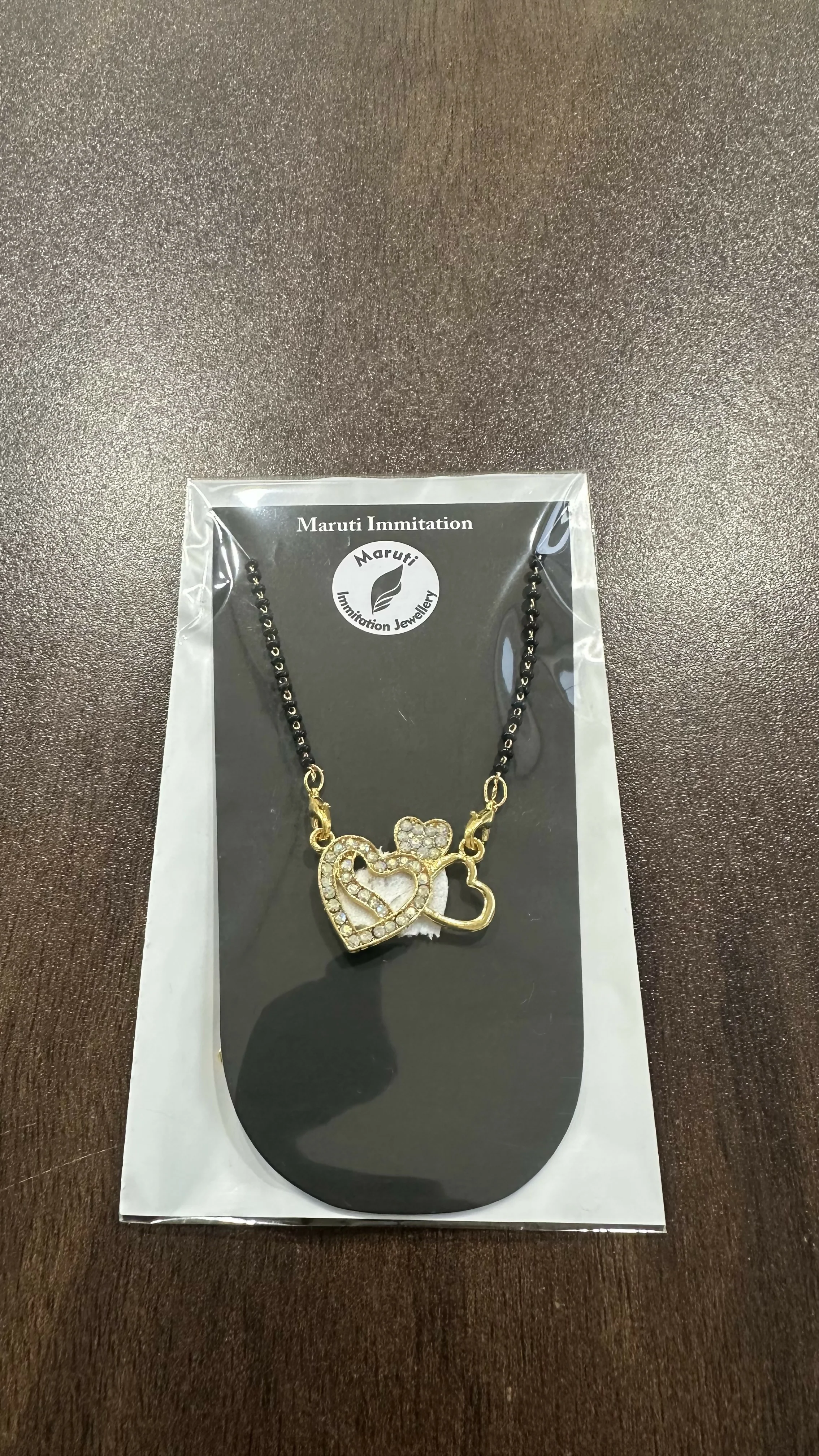 Gold-Tone Double Heart Mangalsutra with Sparkling Stone Detailing - Image 4