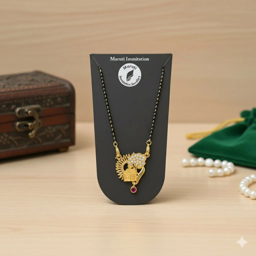 Gold-Tone Traditional Mangalsutra with Peacock-Inspired Stone Pendant - Image 2