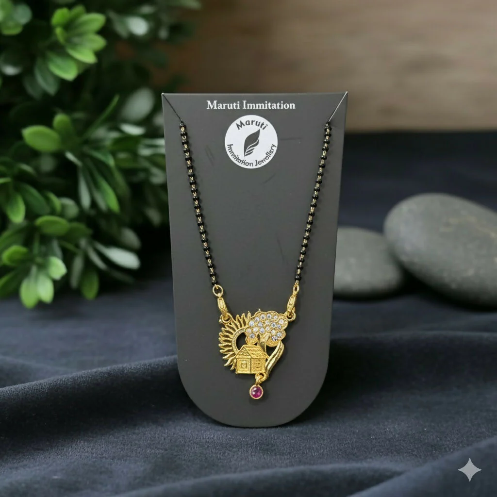 Gold-Tone Traditional Mangalsutra with Peacock-Inspired Stone Pendant - Image 3