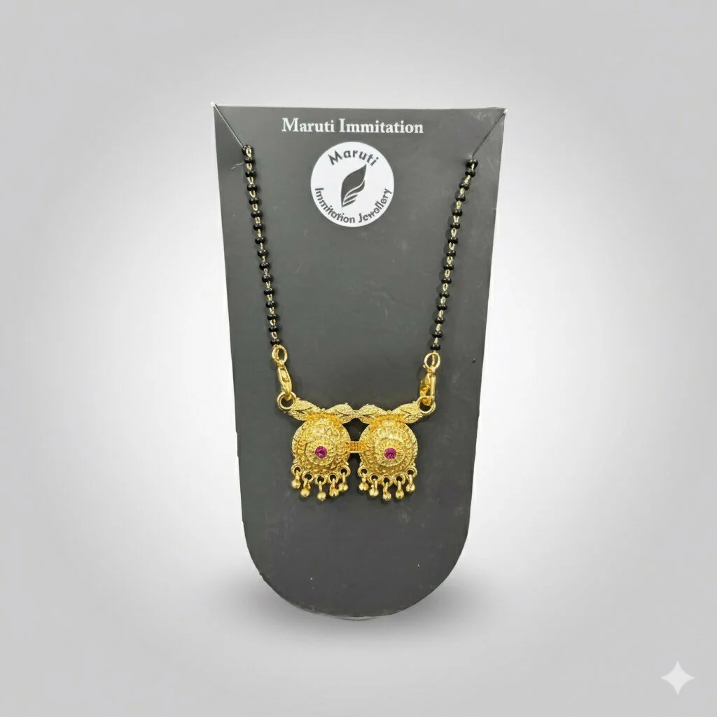 Traditional Dual Pendant Gold-Tone Mangalsutra with Pink Stone Accents - Image 2