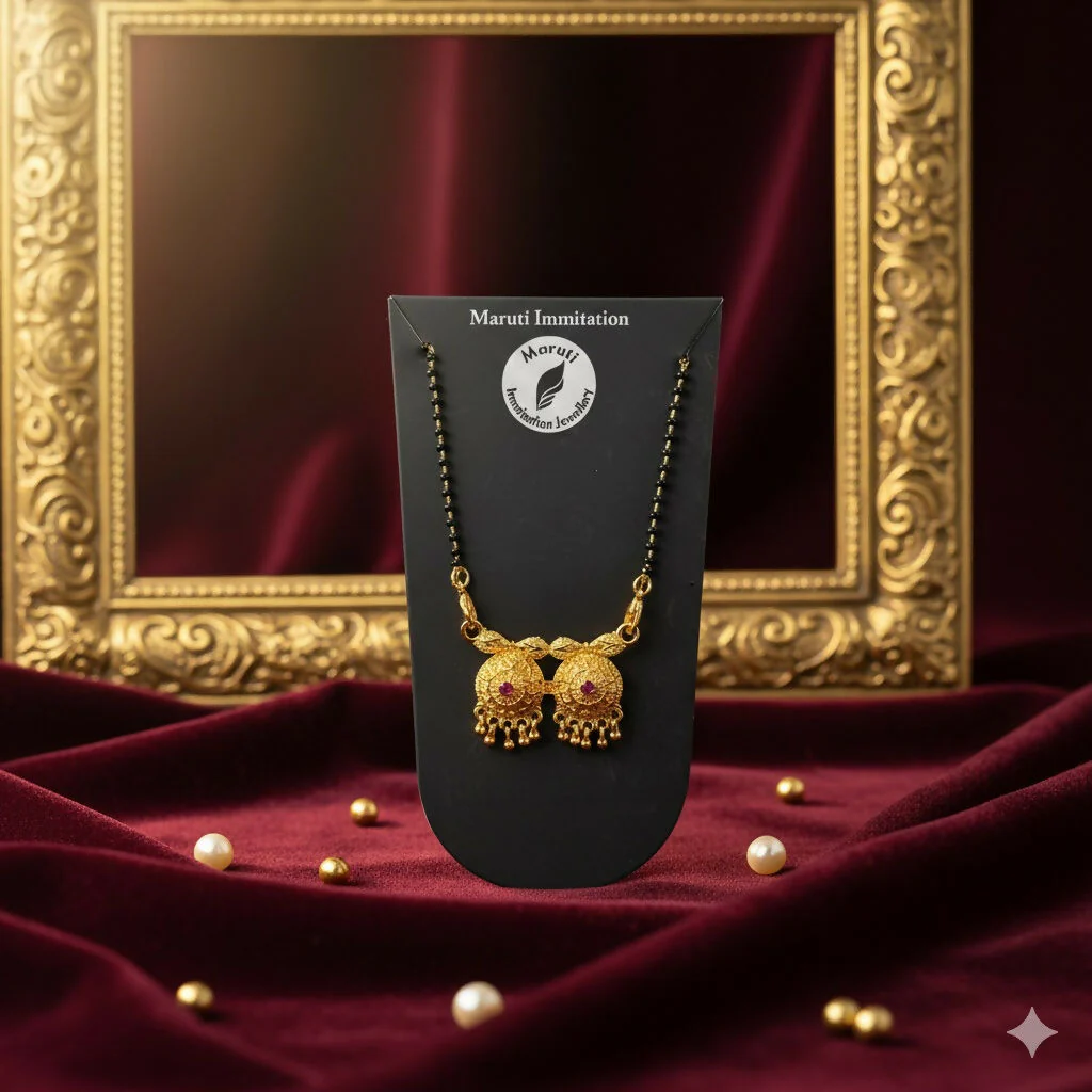 Traditional Dual Pendant Gold-Tone Mangalsutra with Pink Stone Accents - Image 3